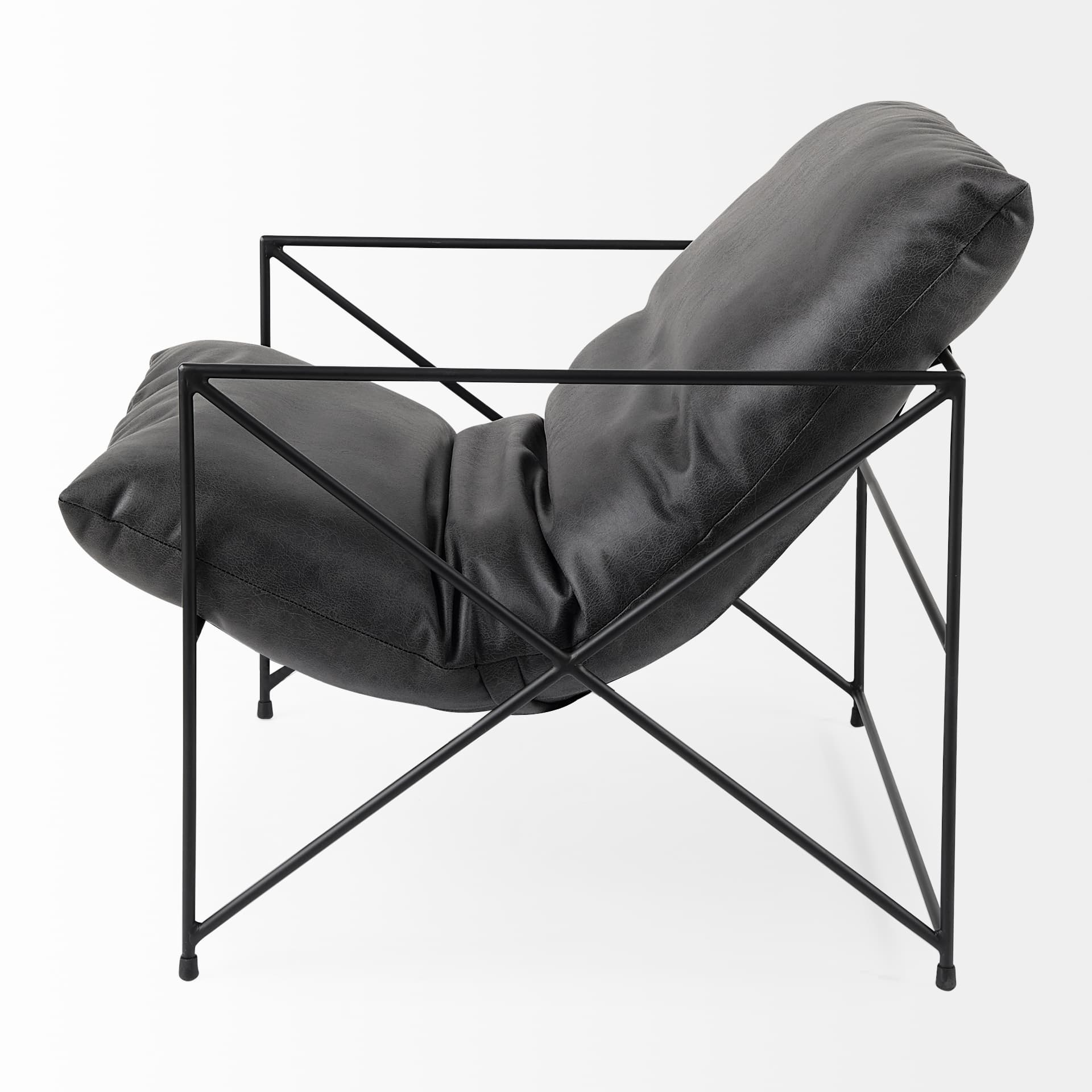 Leonidas 28.5L x 29.5W x 34.0H Black Faux Leather Seat W/ Black Metal Frame Accent Chair — product photograph