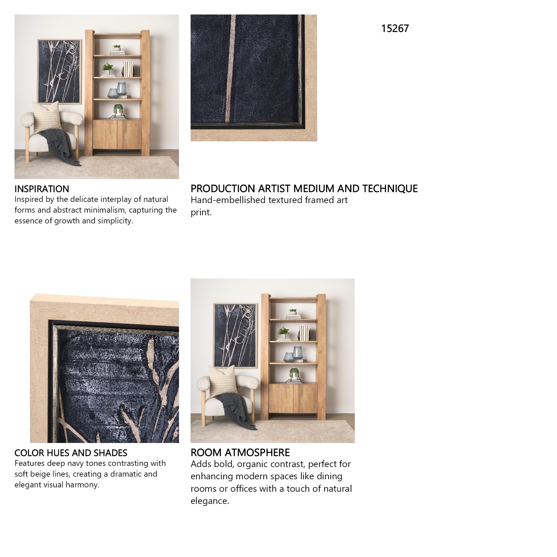 Herbes Hautes Indigo II by Mercana Studio a Hand Embellished Textured Framed Art Print — in a styled room