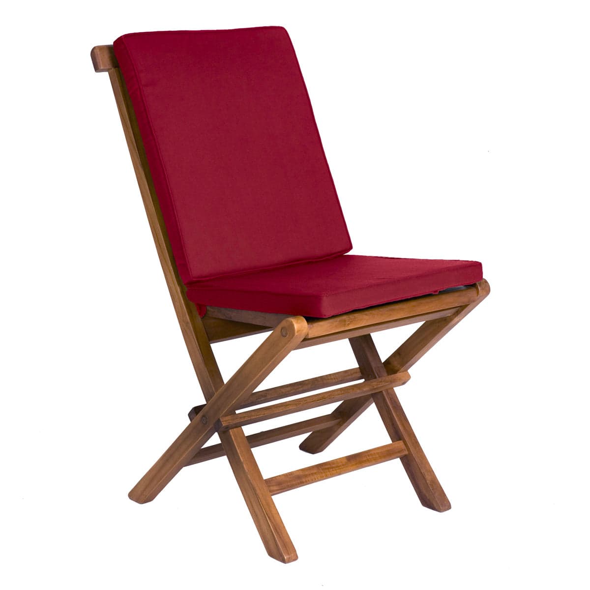 7-Piece Teak Oval Extension Patio Table and Folding Dining Chairs Set - Red Cushions — product photograph