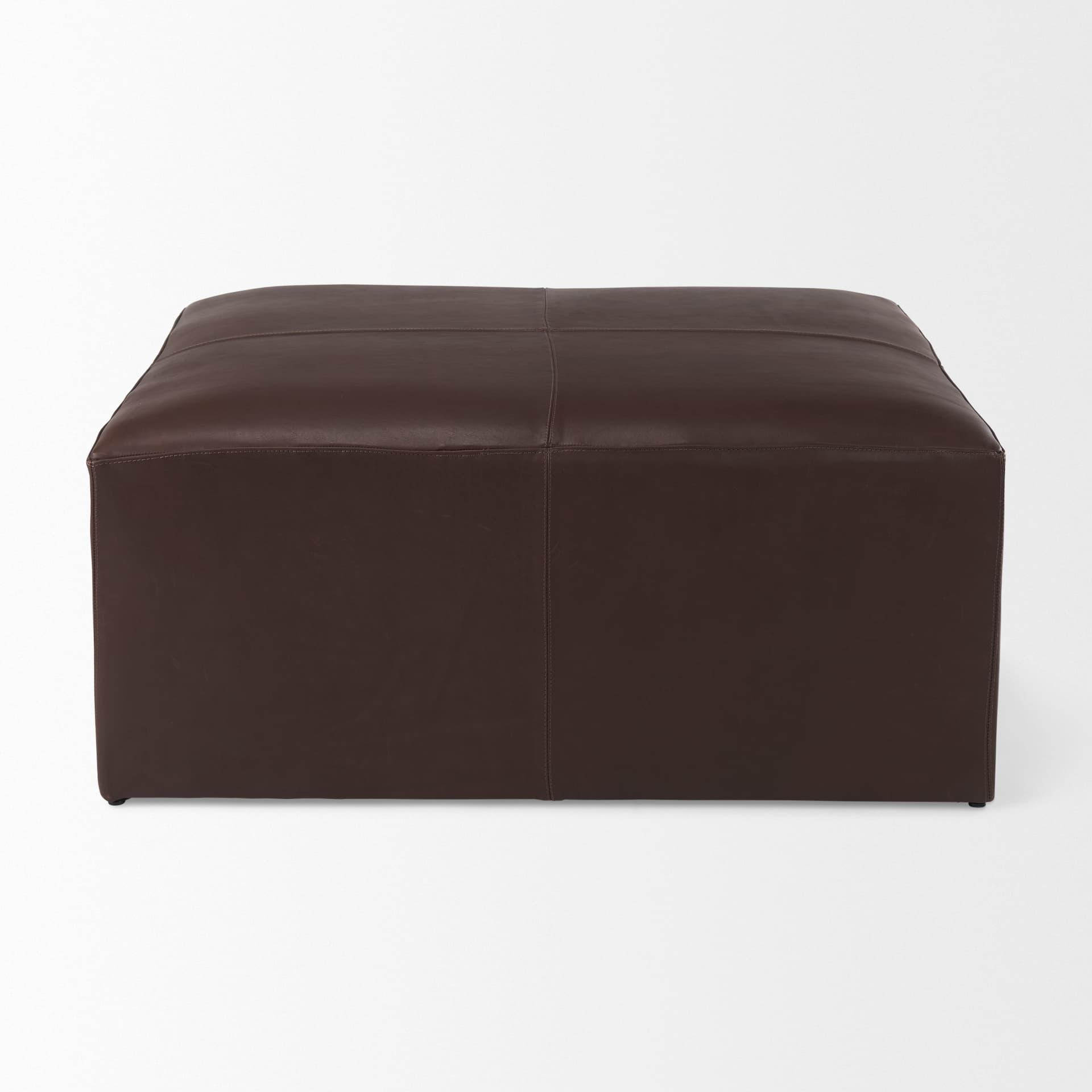 Minara 36L x 36W x 16H Square Dark Brown Leather Wrapped Ottoman — product photograph