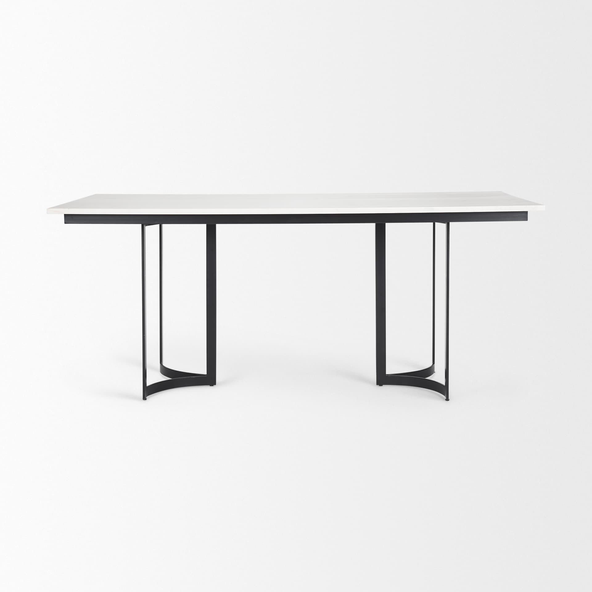 Tanner 71"L x 35"W Rectangular Pedestal Dining Table | Modern | White Marble & Black Metal | Seats 6 — product photograph