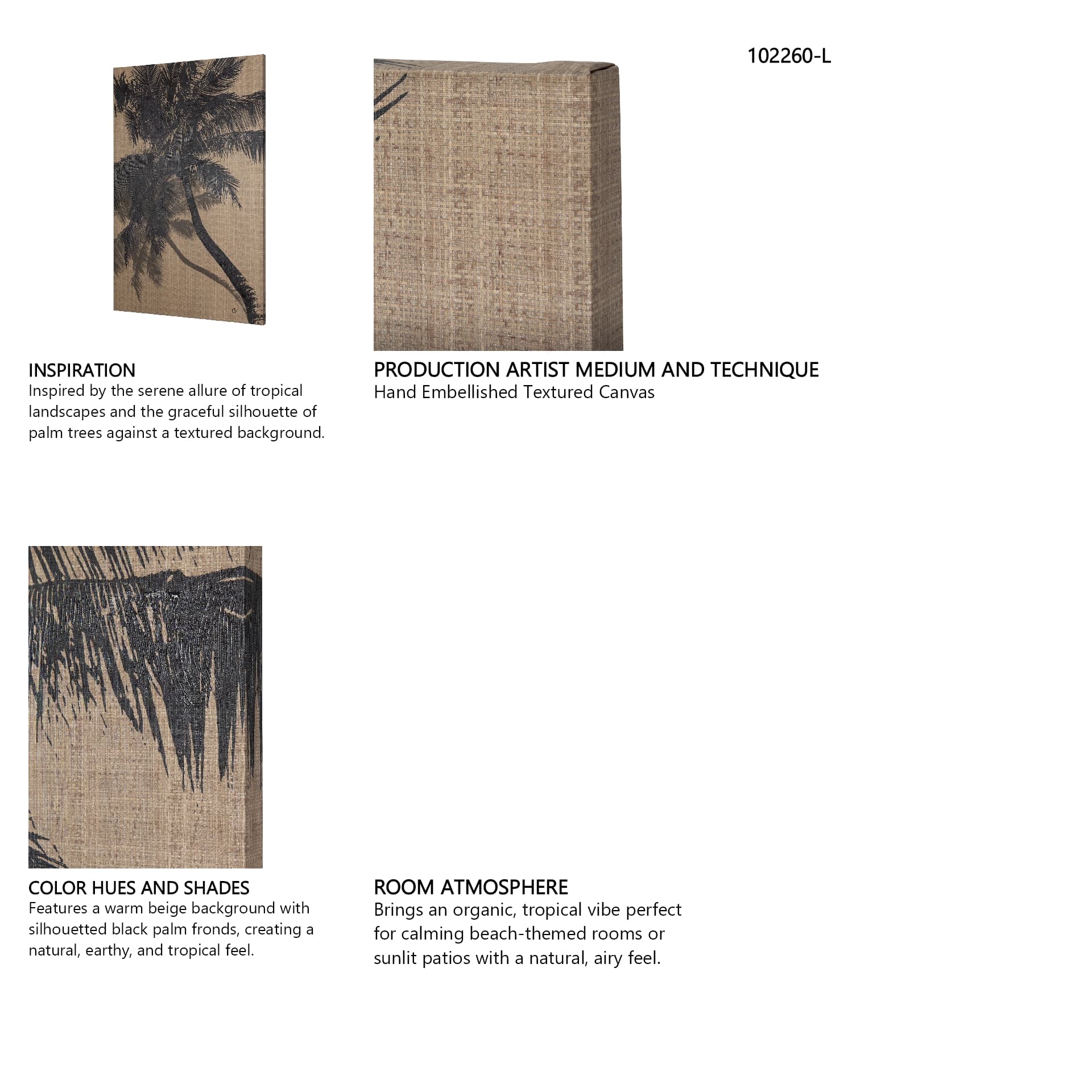 Palm Shadow I by Mercana Studio a Hand Embellished Textured Canvas — in a styled room