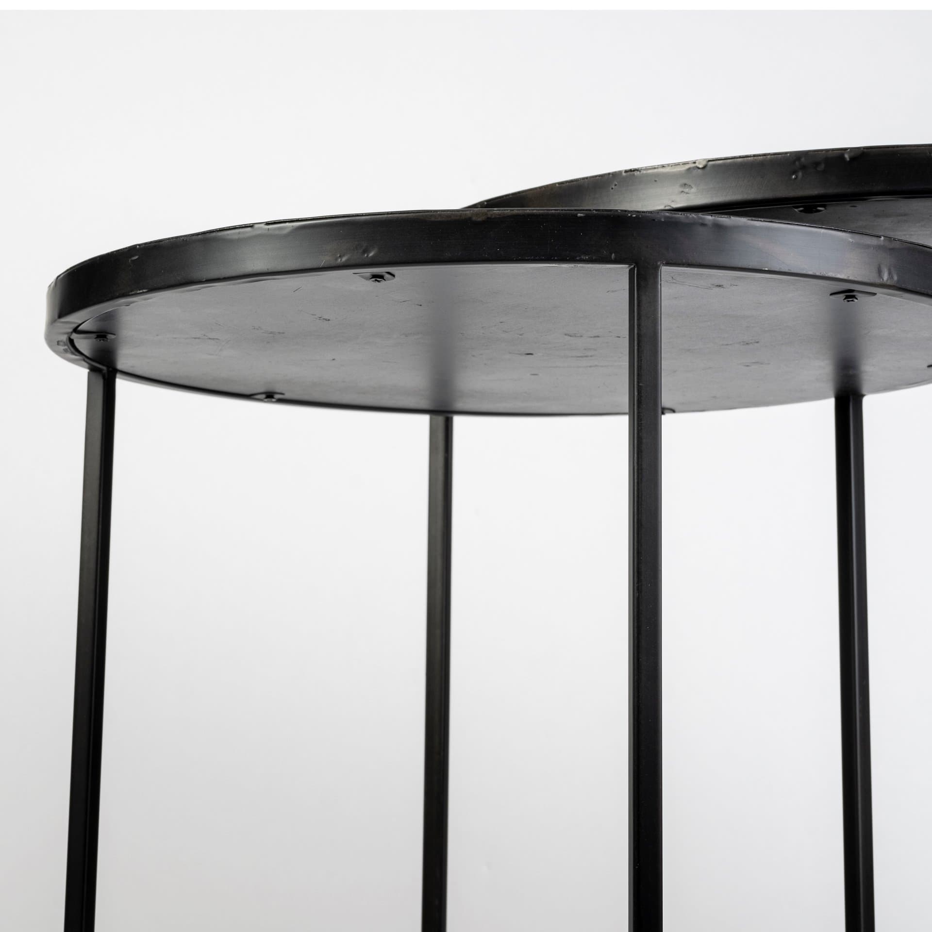 Chakra 19.7" Set of Two Round Dark Wood Top Black Frame Accent Tables — product photograph