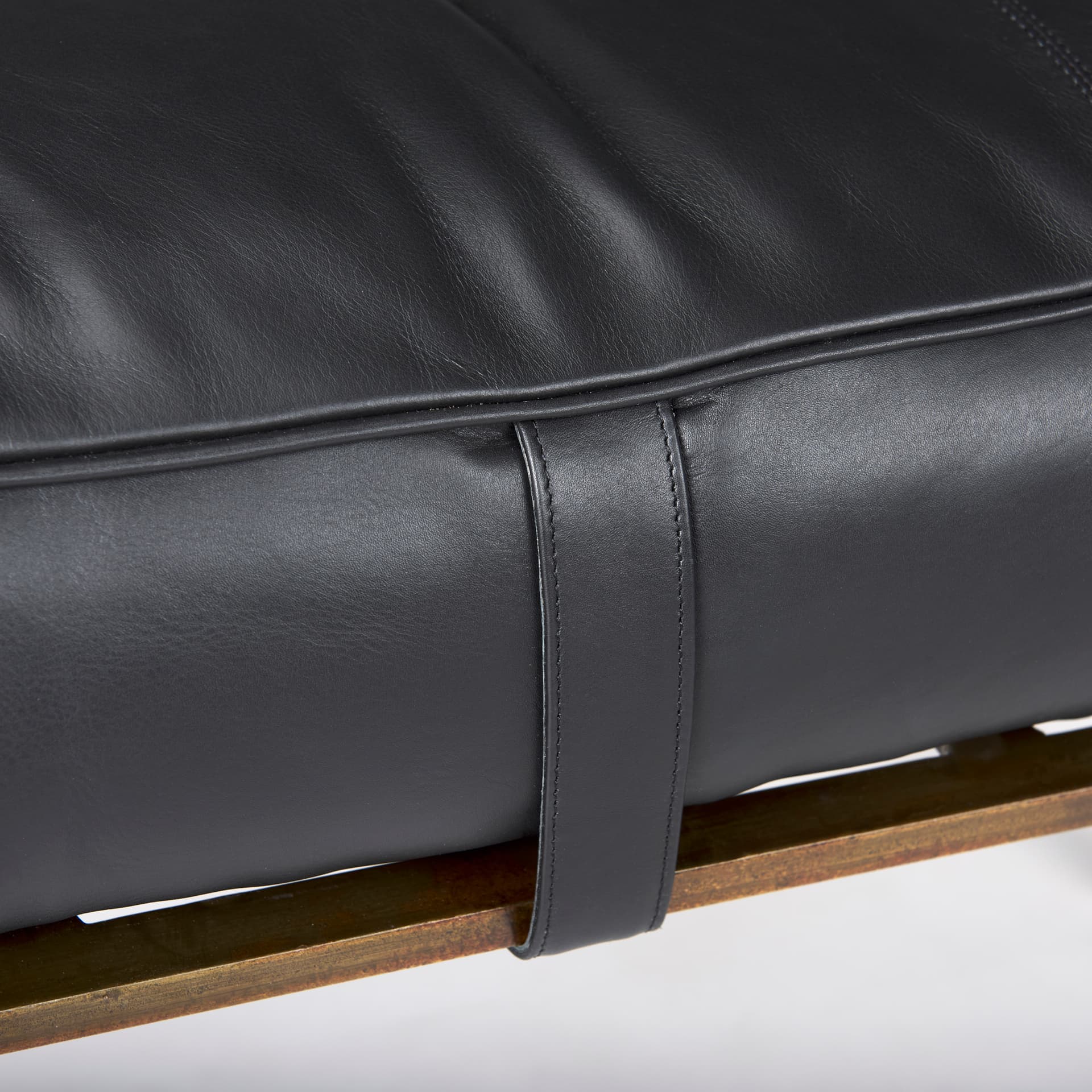 Jessie 55L x 16W Black Leather Seat W/Gold Metal Base Accent Bench — product photograph