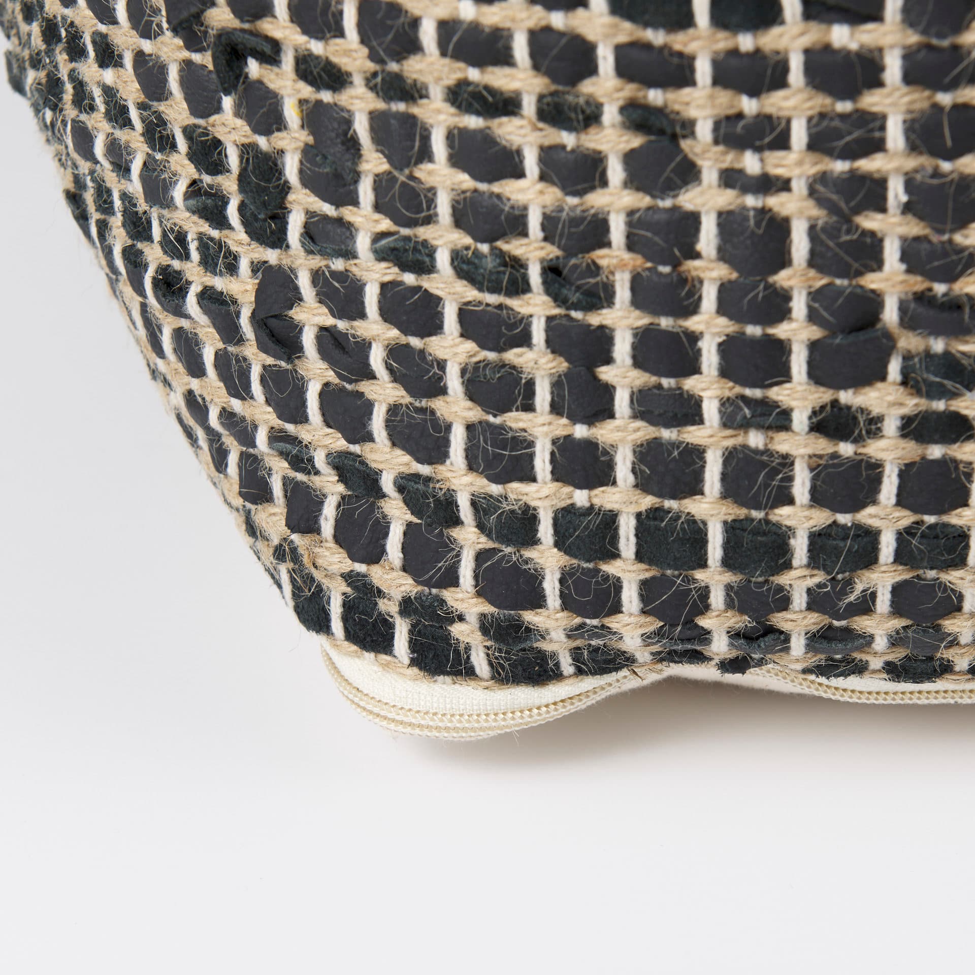 Aalia 16.0L x 16.0W x 16.0H Charcoal Leather and Jute Pouf — product photograph