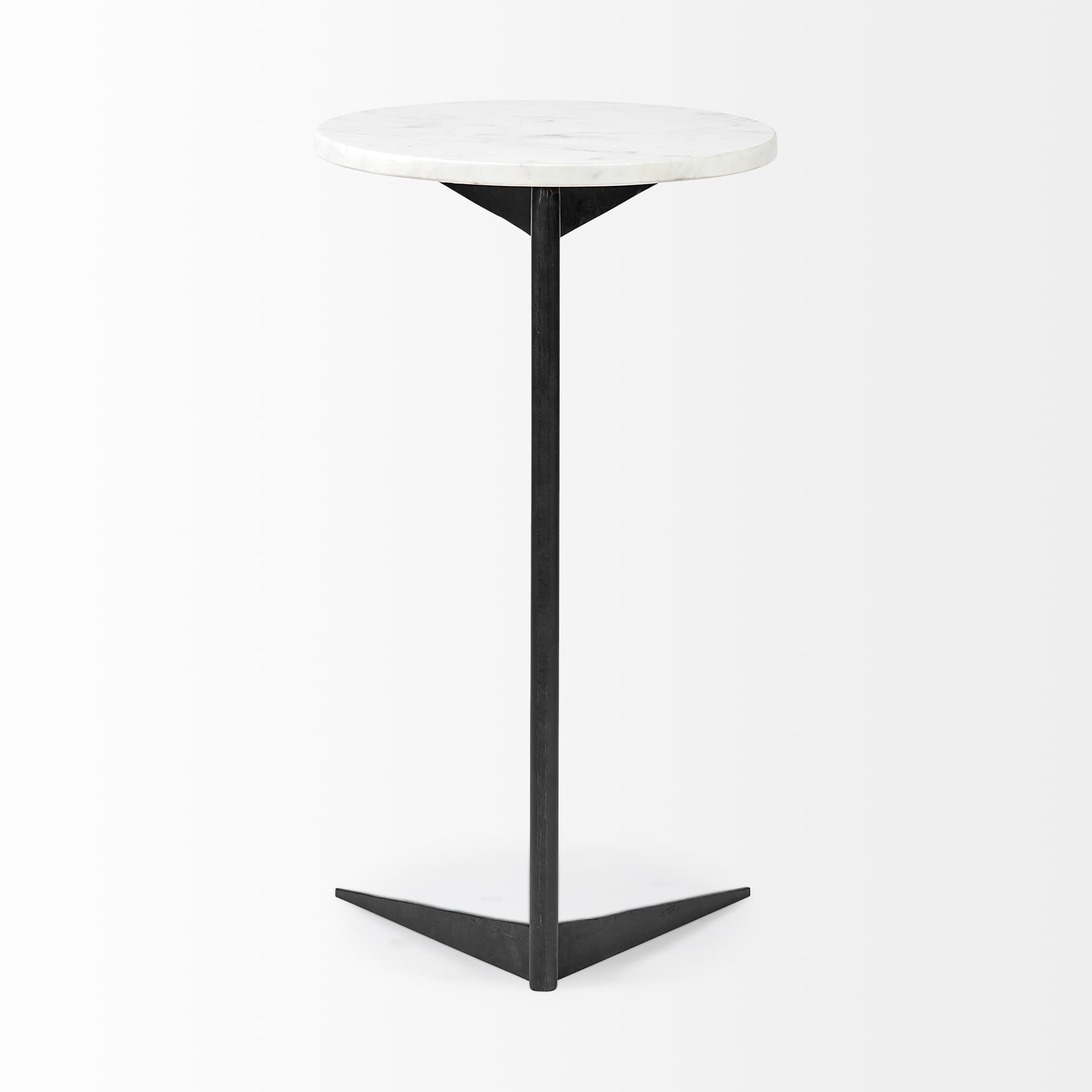 Ballatine II 15L x 15W x 27L White Marble Round Top White w/ Black Metal Base Accent Table — product photograph