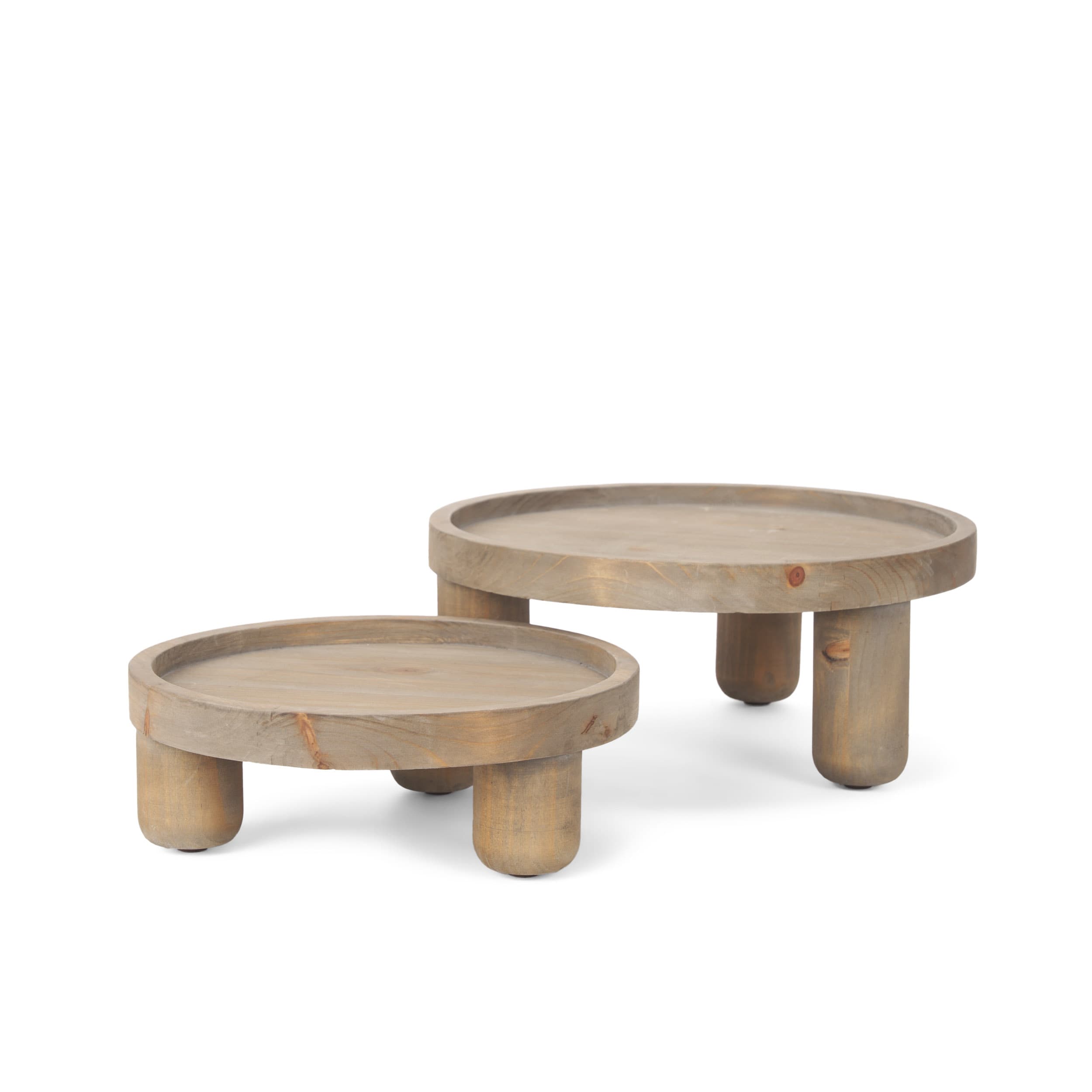 Virve Round Light Brown Wood w/ Gray Wash Wooden Trays — product photograph