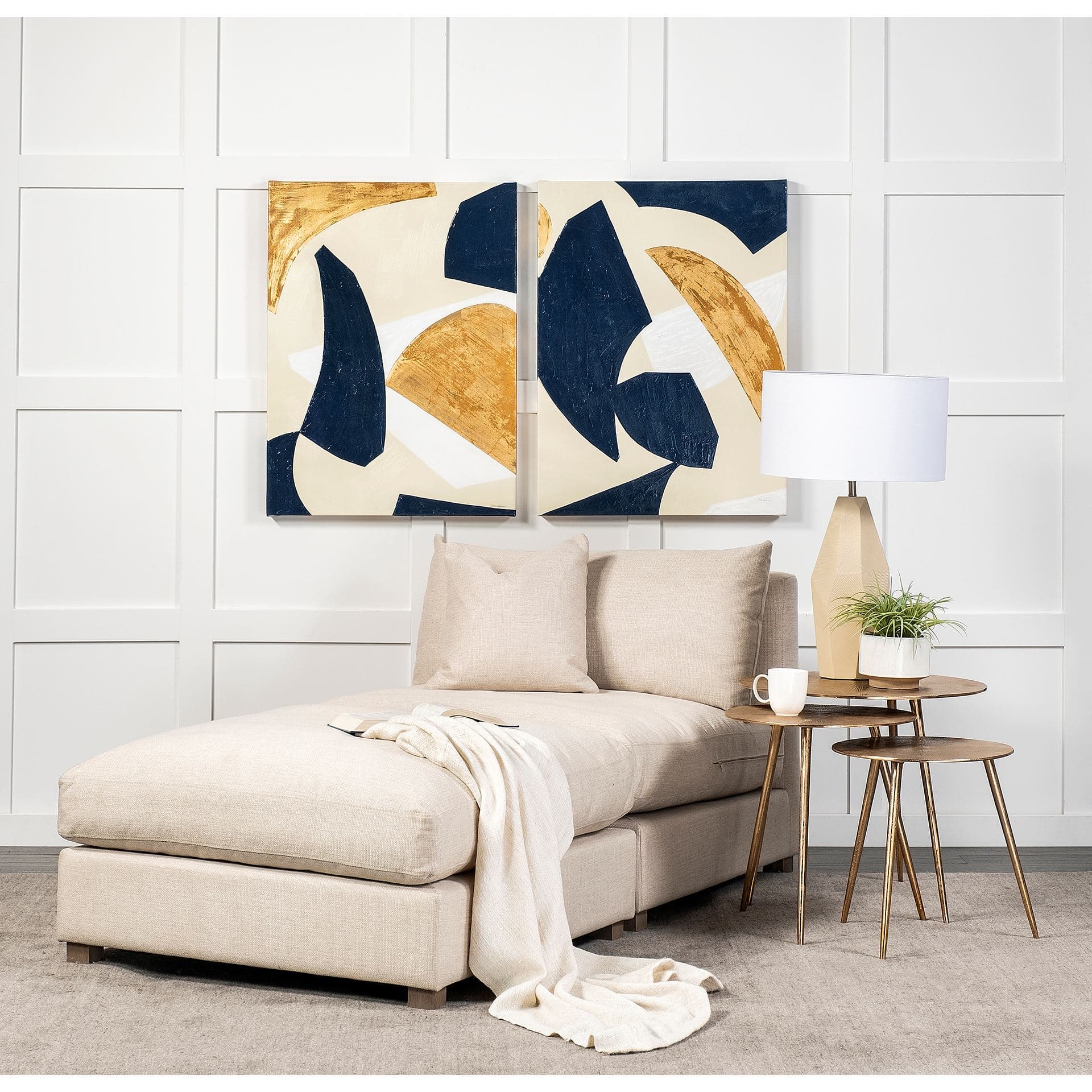 Reva III (Small) 16L x 16W Gold Round Top Cast Aluminum Accent Table — in a styled room