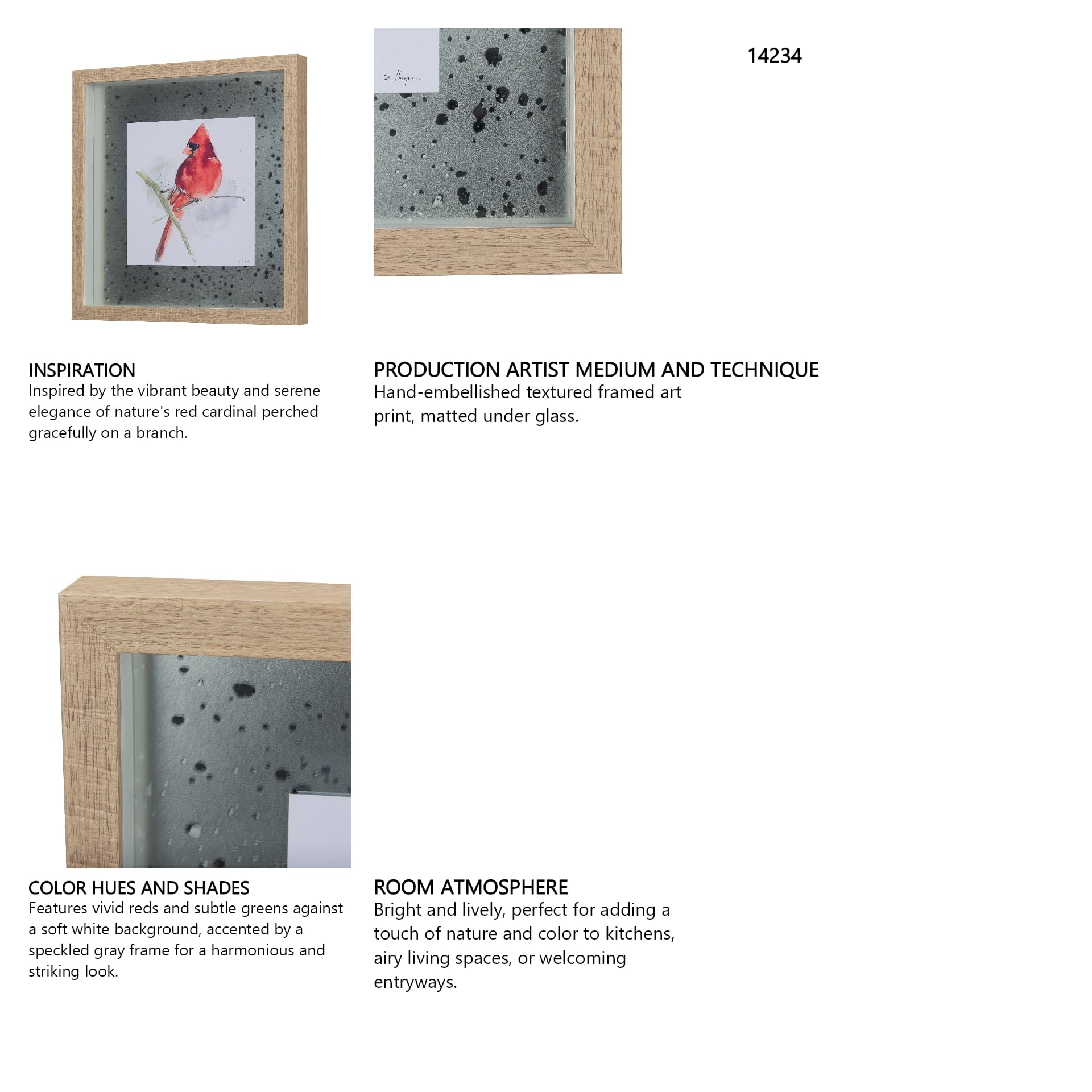 Cardinal I by Mercana Studio a Hand Embellished Textured Framed Art Print Matted under Glass — in a styled room