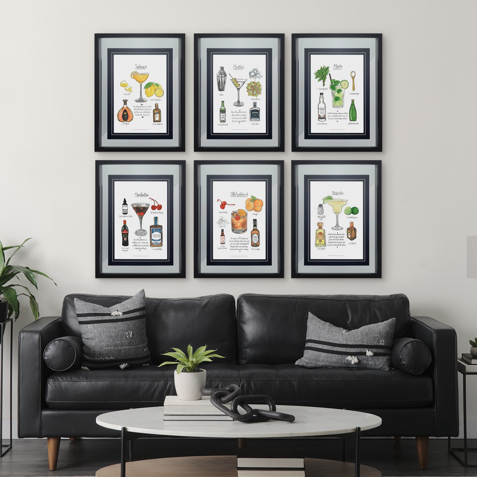 Classic Cocktail - Sidecar by Naomi McCavitt a Framed Art Print Matted under Glass — in a styled room