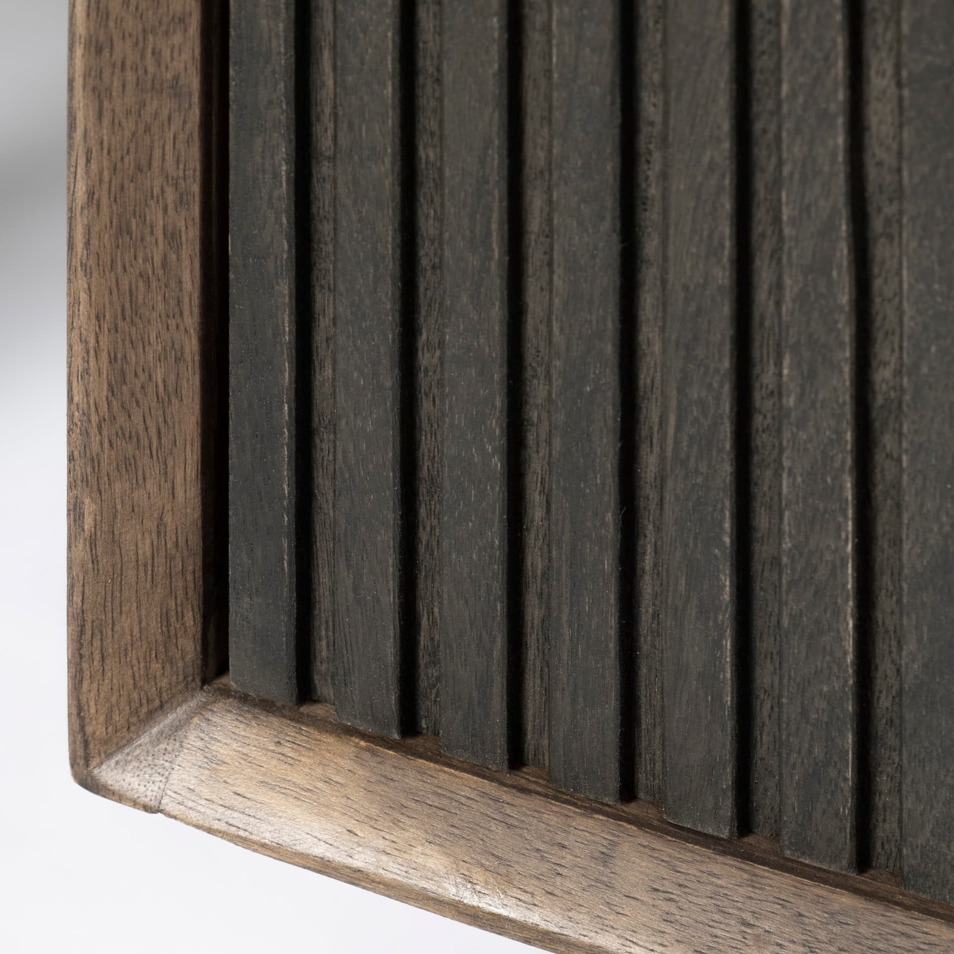 Grace I Two-Toned Brown Solid Wood TV Stand Media Console with Slated Doors, TV up to 82" — product photograph