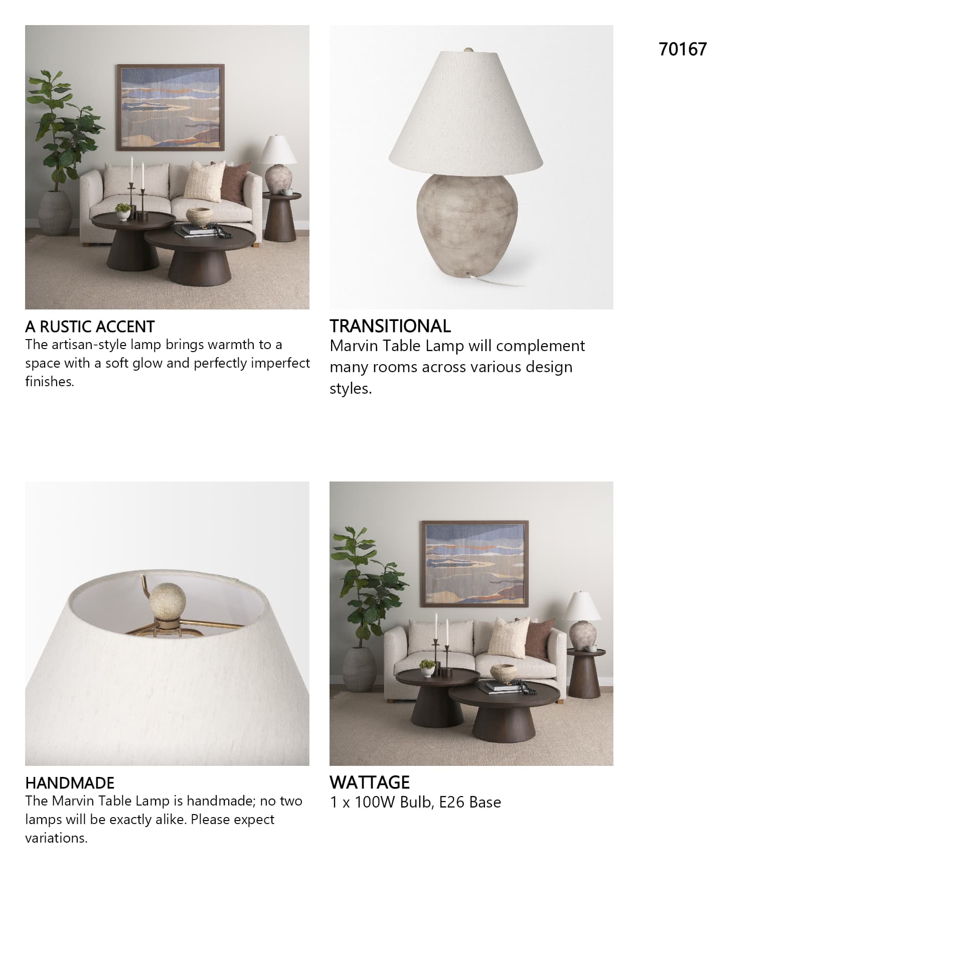 Marvin Taupe Ceramic Table Lamp — in a styled room