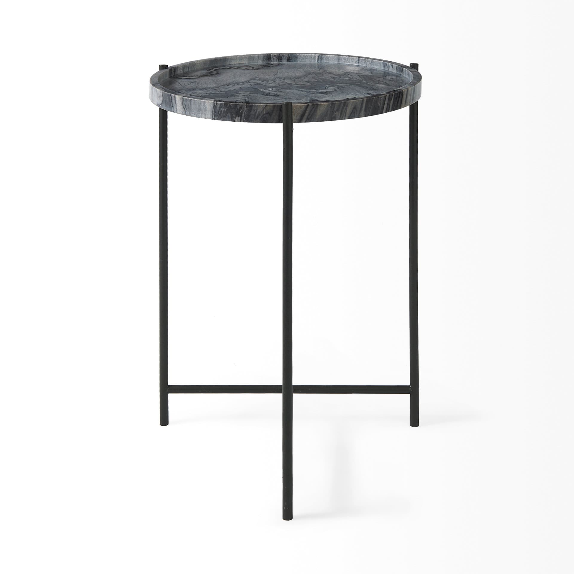 Stella 17L x 17W Gray Round Marble Top W/Black Base Accent Table — product photograph