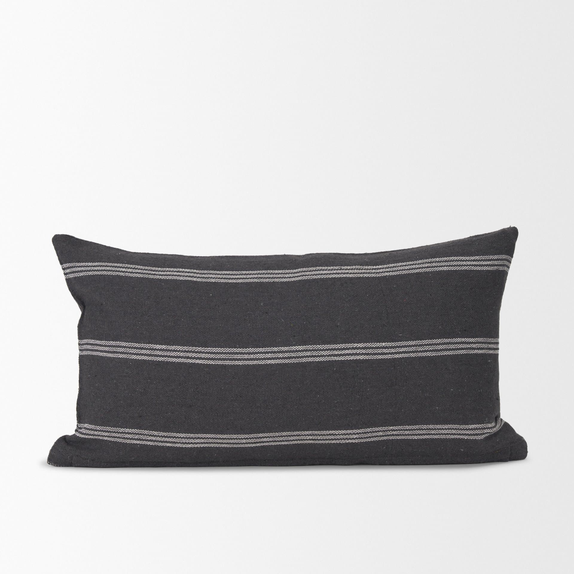 Jayme 14x26 Gray/White Striped Cotton Lumbar Pillow Cover w/Filler — product photograph