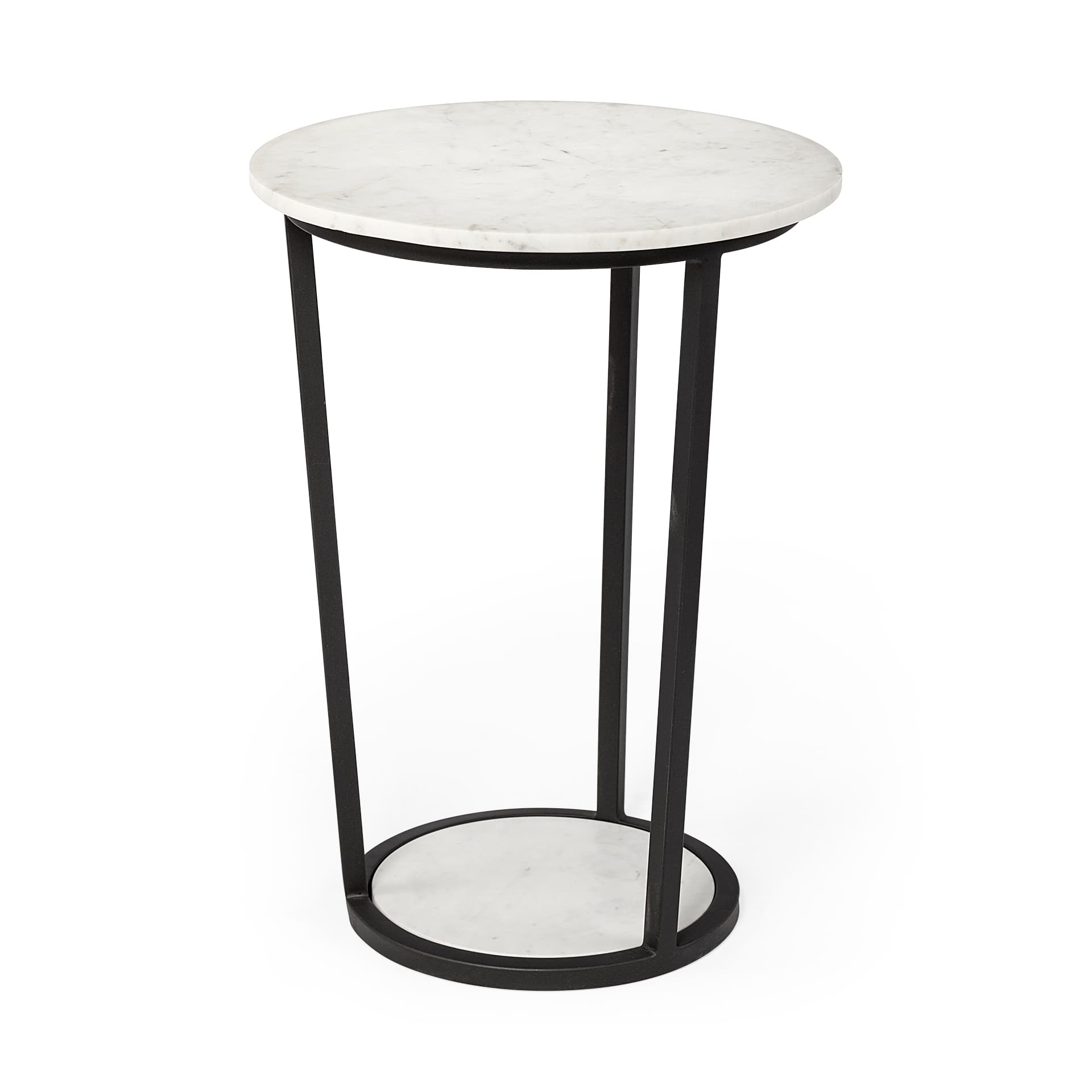Bombola II (Large) 18L x 18W White Round Marble Top W/Black Metal Frame Accent Table — product photograph