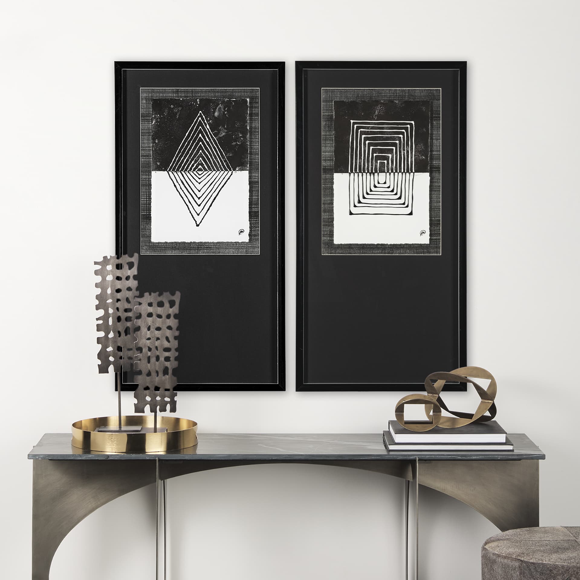 Diamond by Studio M a handmade Original Framed Artwork under Glass — in a styled room