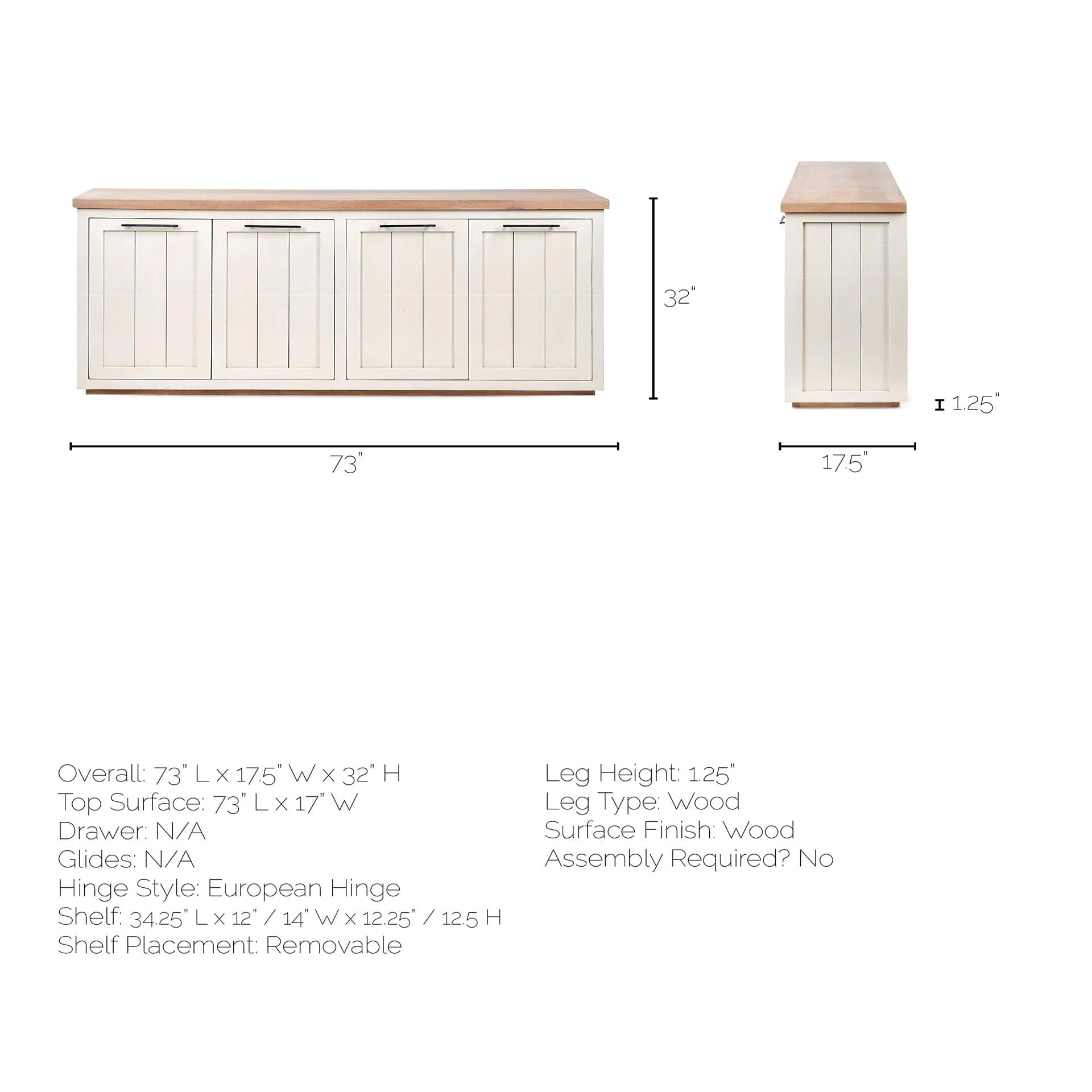 Fairview III Solid Wood Brown Top & White Frame 4 Cabinet Door Sideboard — product photograph