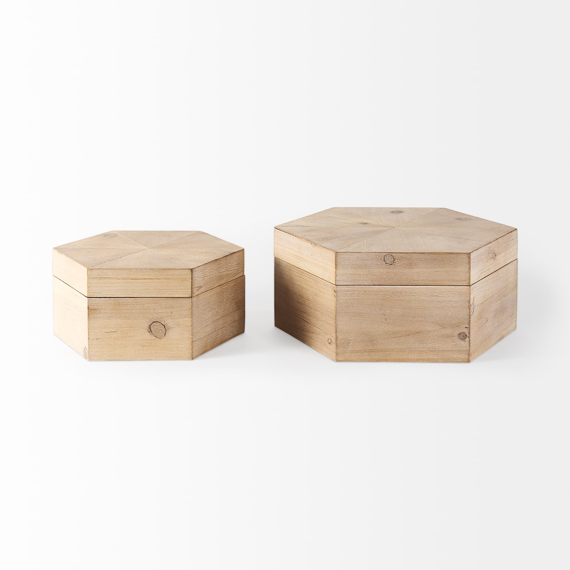 Elyse (Set of 2) 14L x 12W Brown Wooden Hexagonal Boxes — product photograph