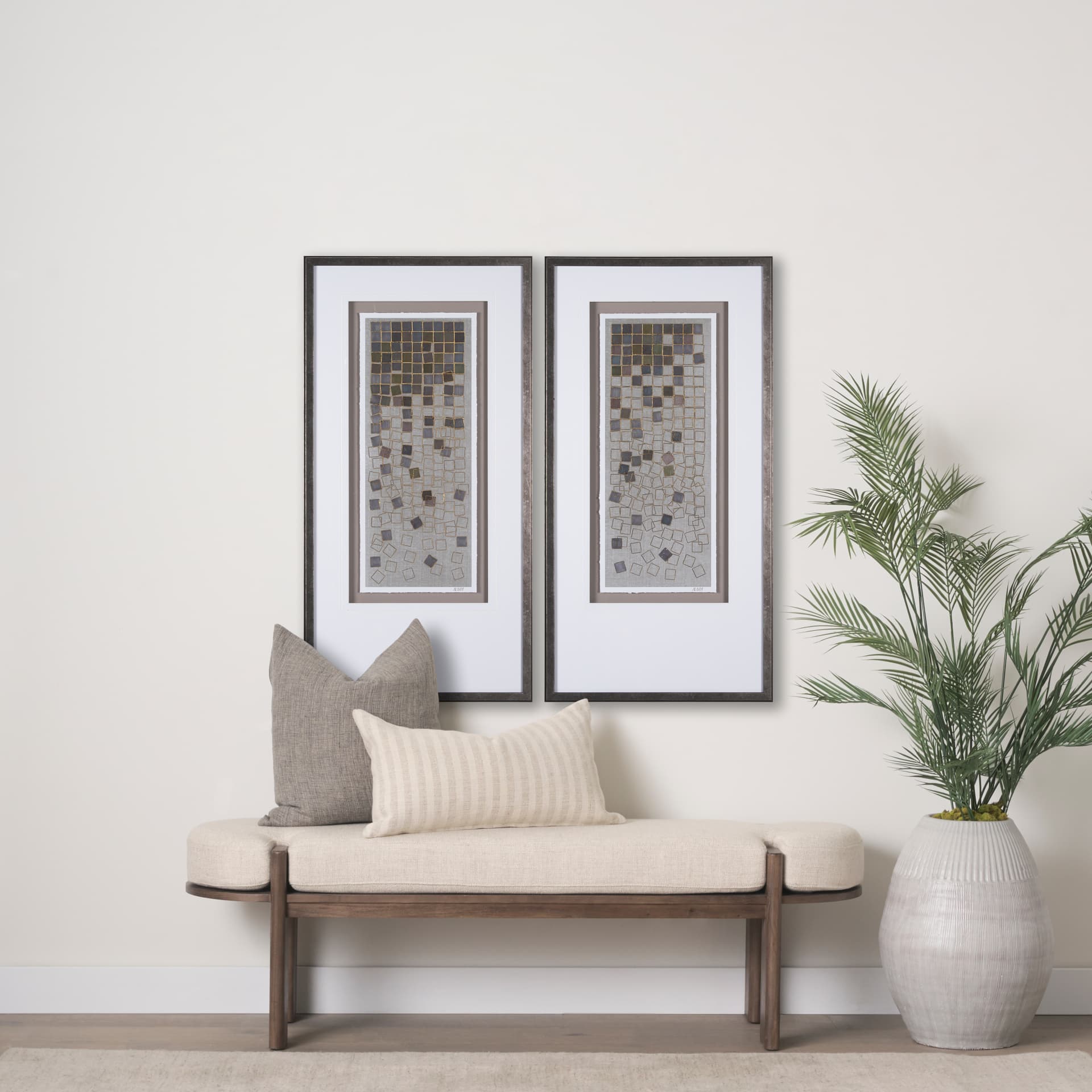 Broken Puzzle II by Mercana Studio a Hand Embellished Textured Framed Art Print Matted under Glass — in a styled room
