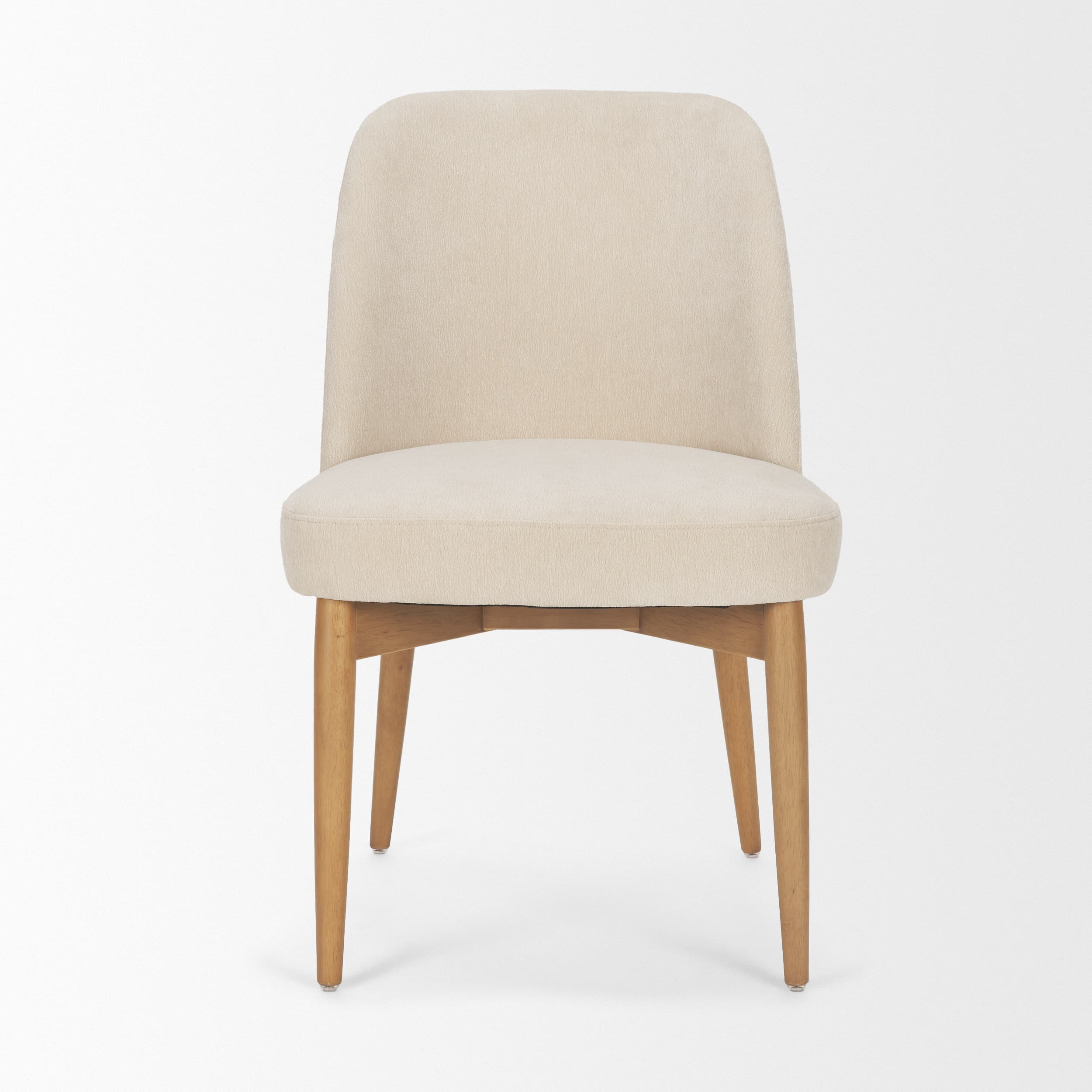Abbie Curved Back Dining Side Chair | Oatmeal Fabric w/ Brown Wood — product photograph