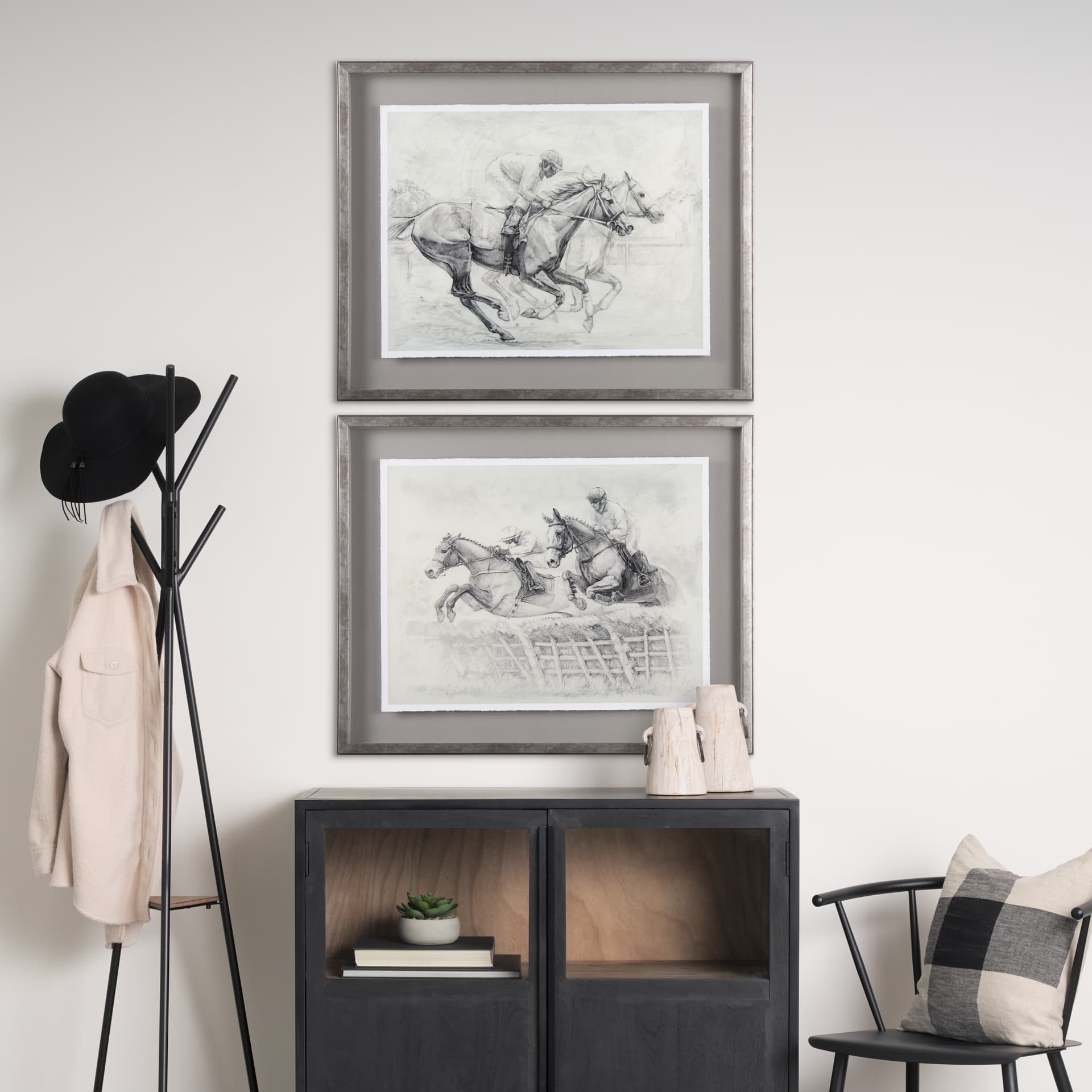 Horse Racing I by Mercana Studio a Hand Embellished Textured Framed Art Print Matted under Glass — in a styled room