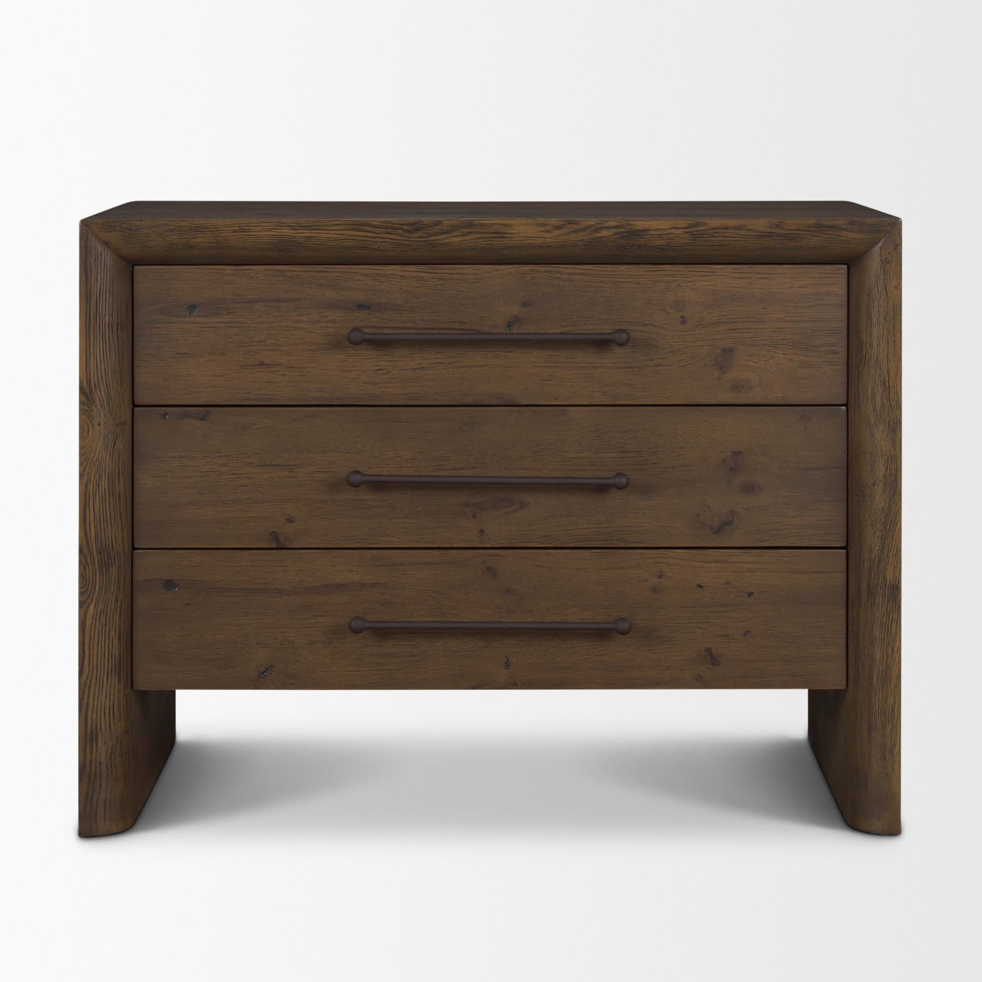 Belford 3-Drawer Dark Brown Oak Wood Closed Nightstand — product photograph