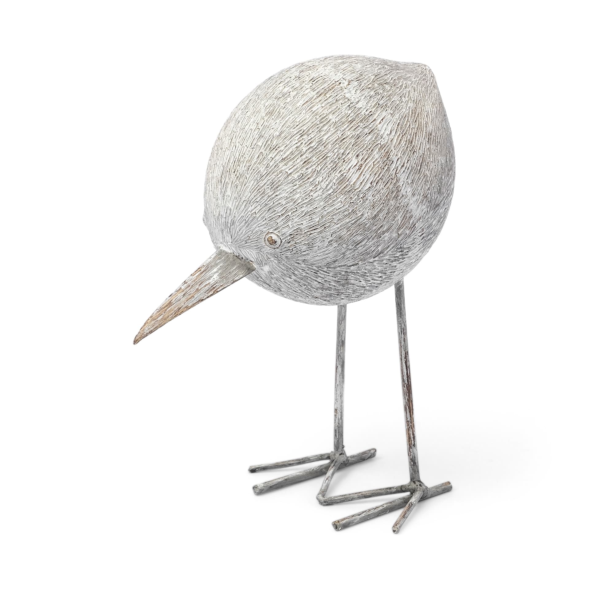 Snipe II 6L x 6W Off-White Resin Bird Ornament W/ Metal Feet — product photograph