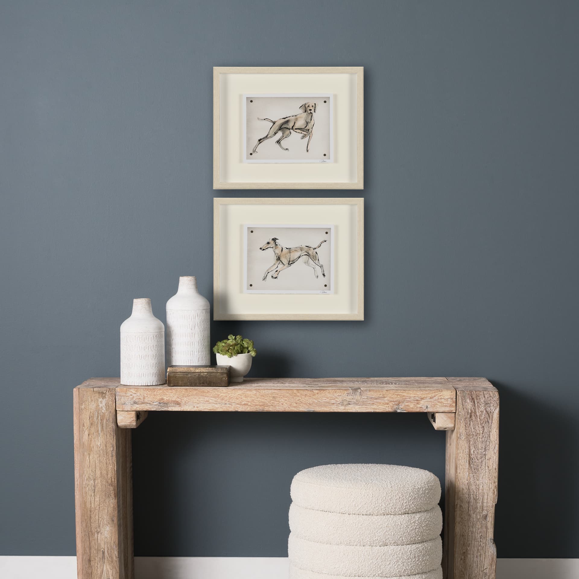 Playful Pup V by Mercana Studio Hand Embelished Framed Artwork Matted under Glass — in a styled room