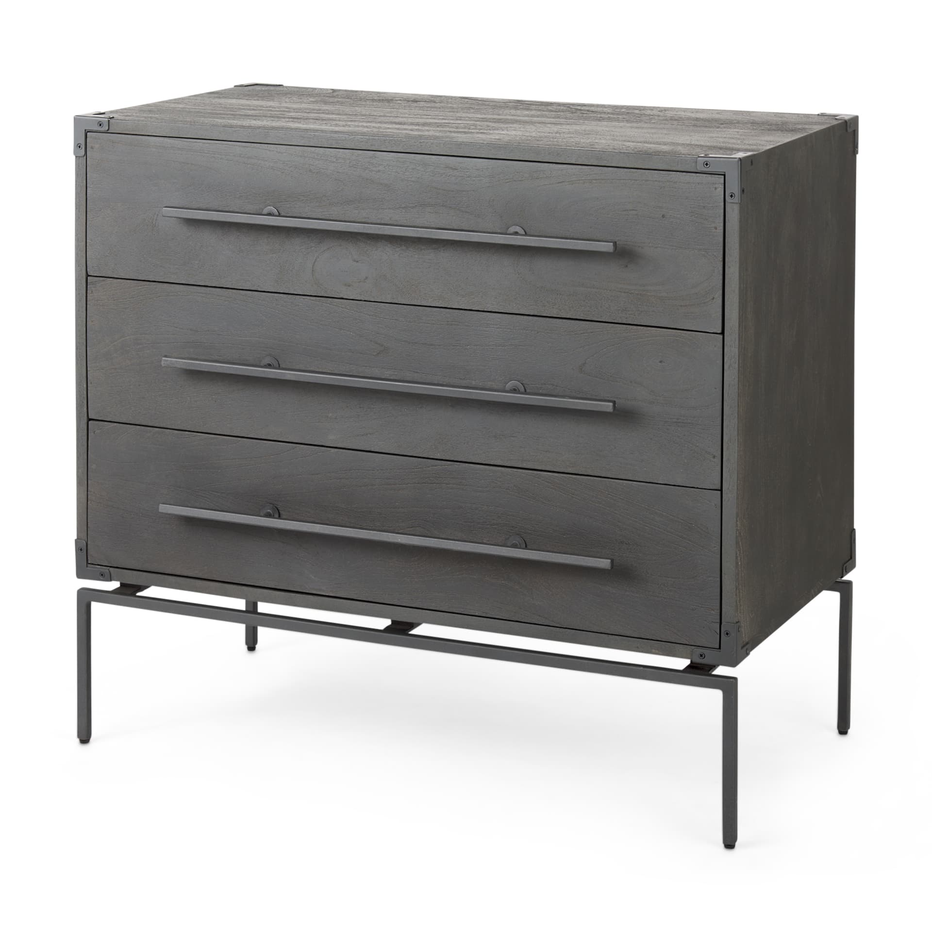 Ward 34L x 18W Brown Wood and Iron 3 Drawer Accent Cabinet — product photograph