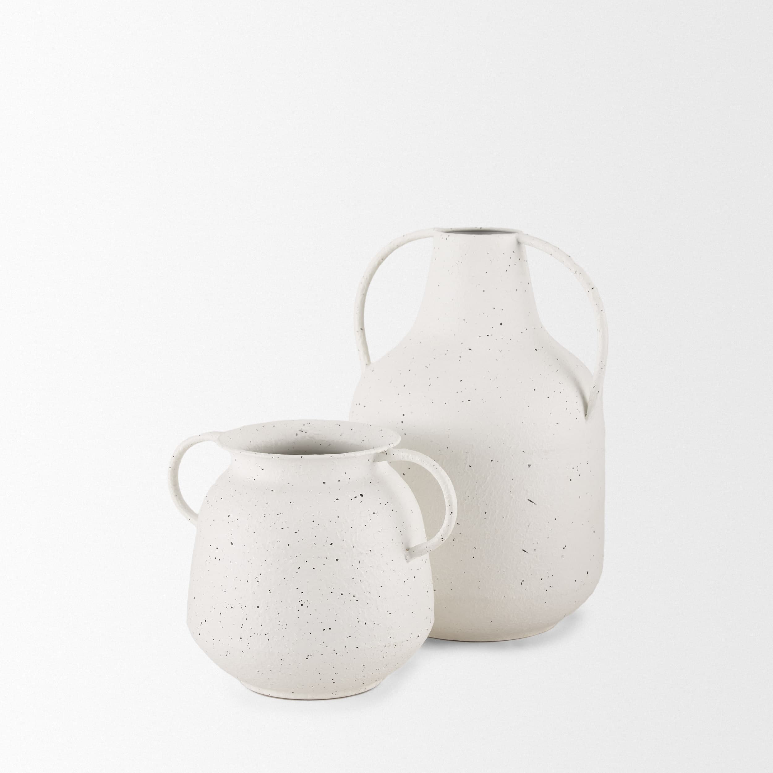 Treva Small White w/ Black Speckles Metal Vase — product photograph