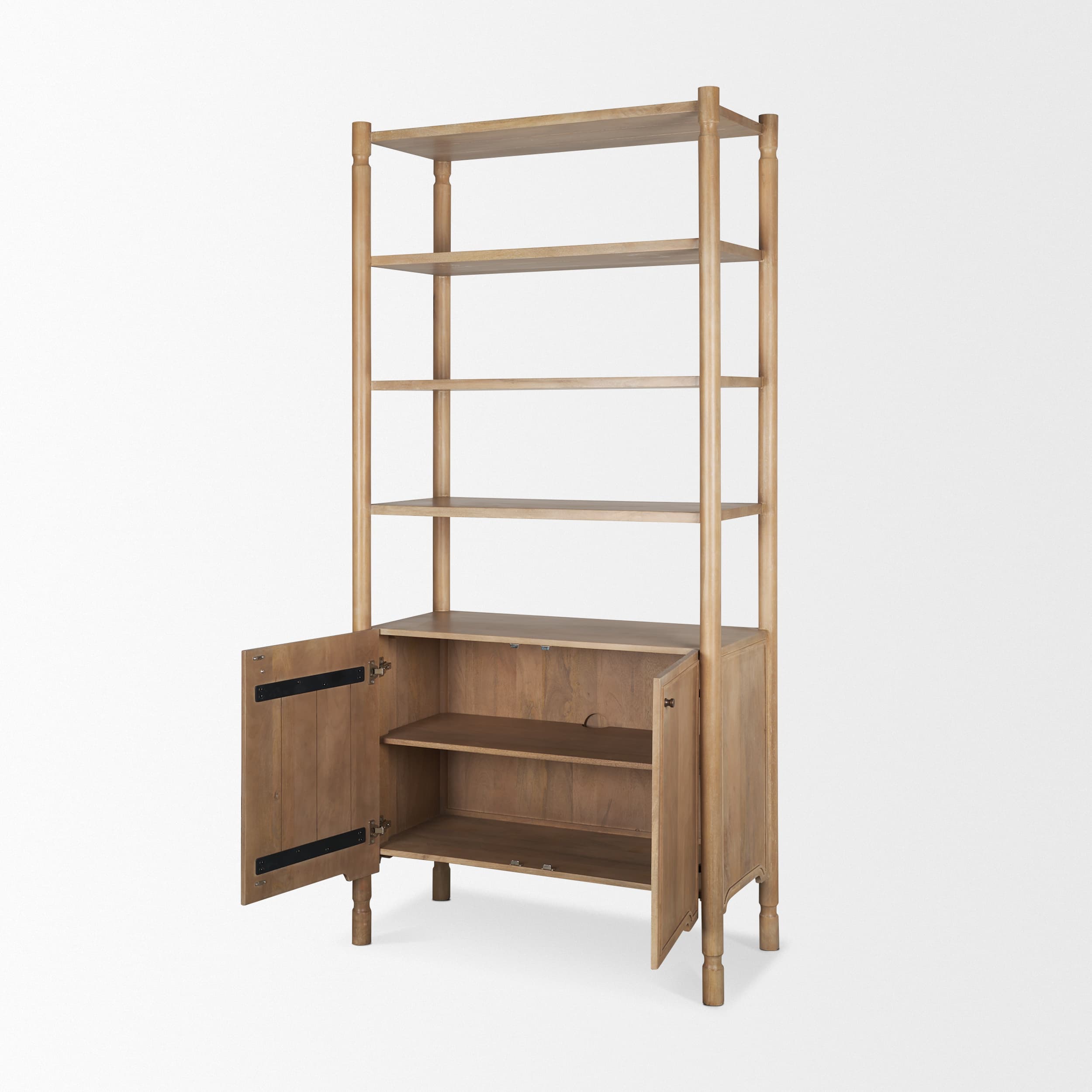 Phil Light Brown Wood 2 Door 3 Shelves Open Shelving Unit — product photograph