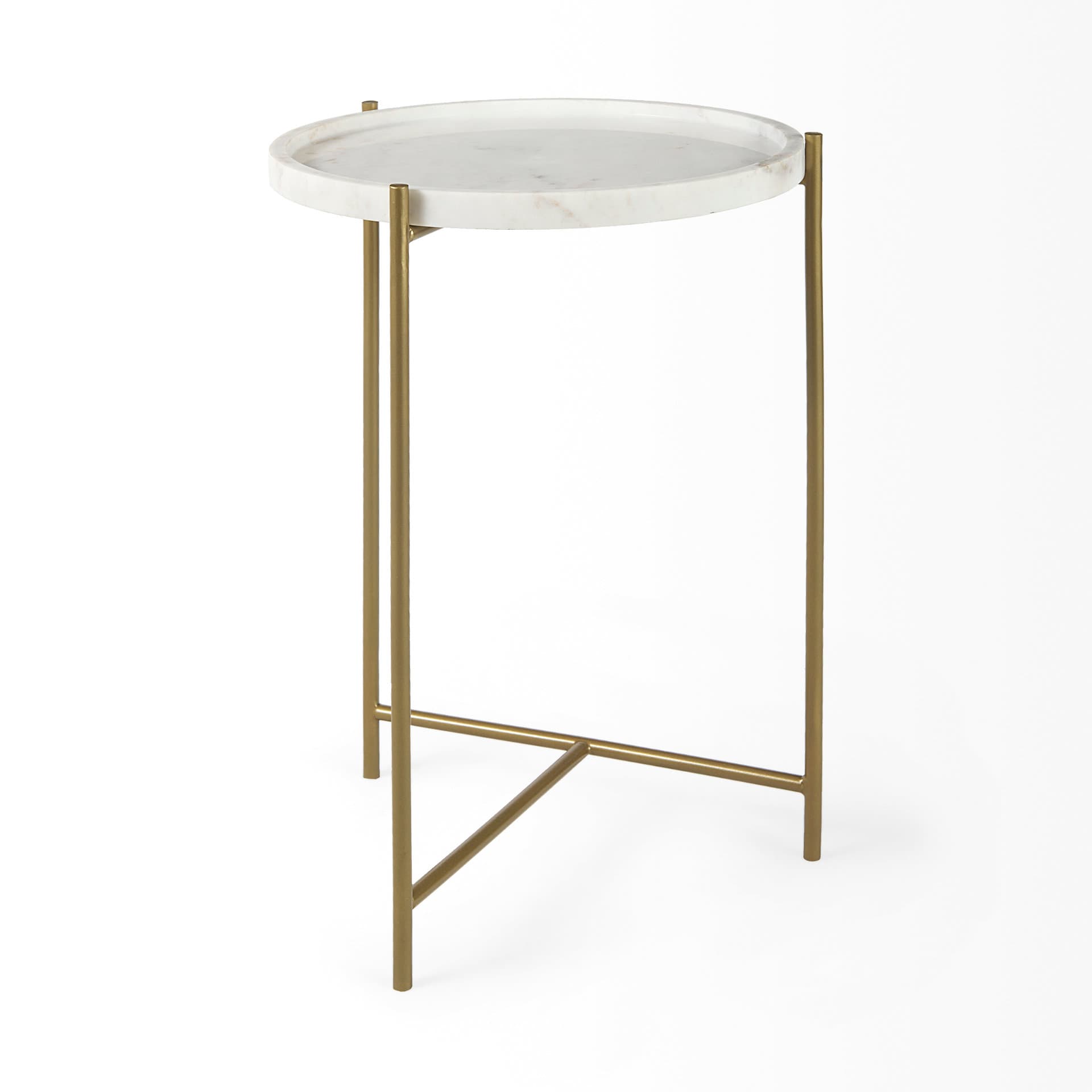 Stella 17L x 17W White Round Marble Top W/Gold Base Accent Table — product photograph
