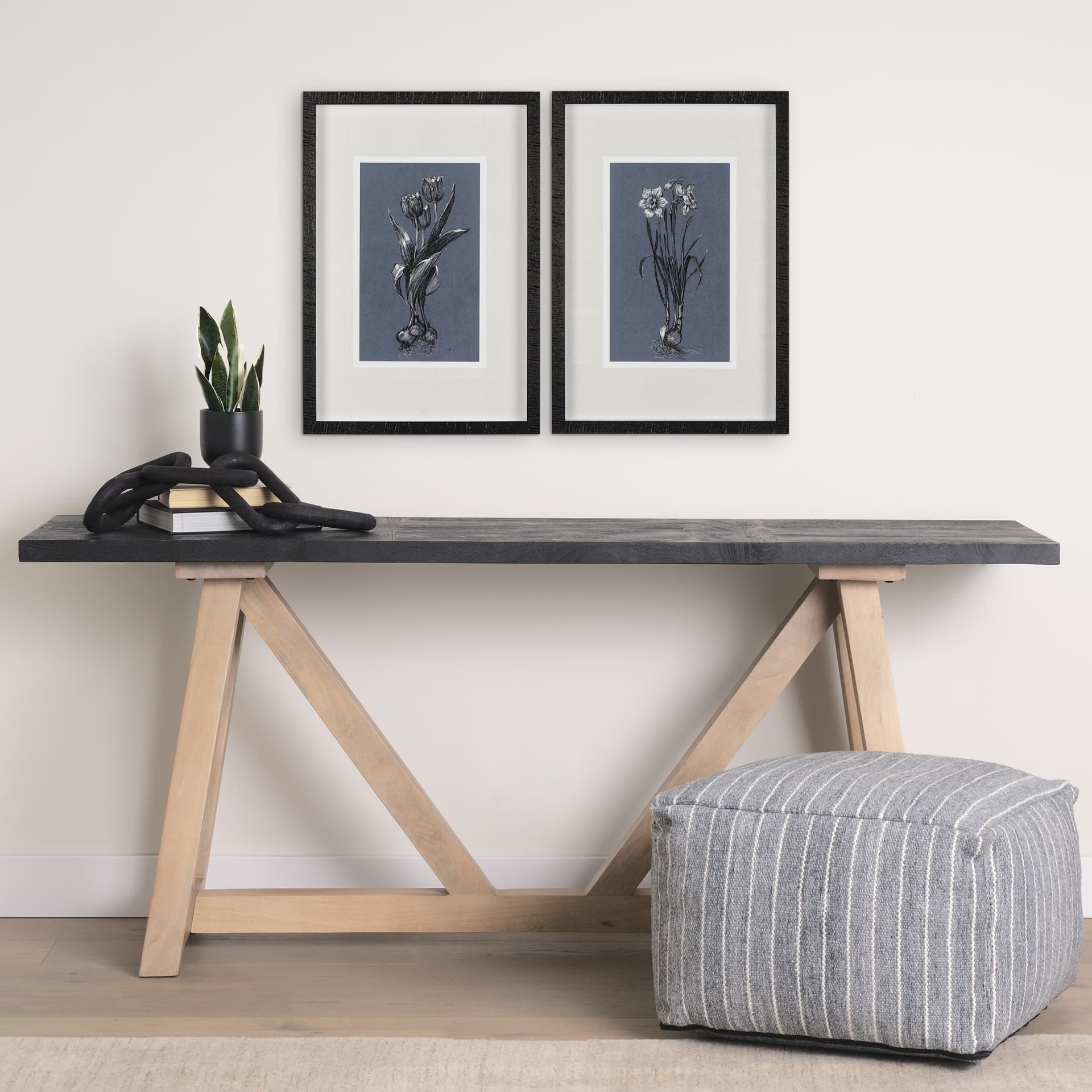 Botanical sketches I (Blue) by Mercana Studio Hand Embellished Framed Art Print Matted under Glass — in a styled room