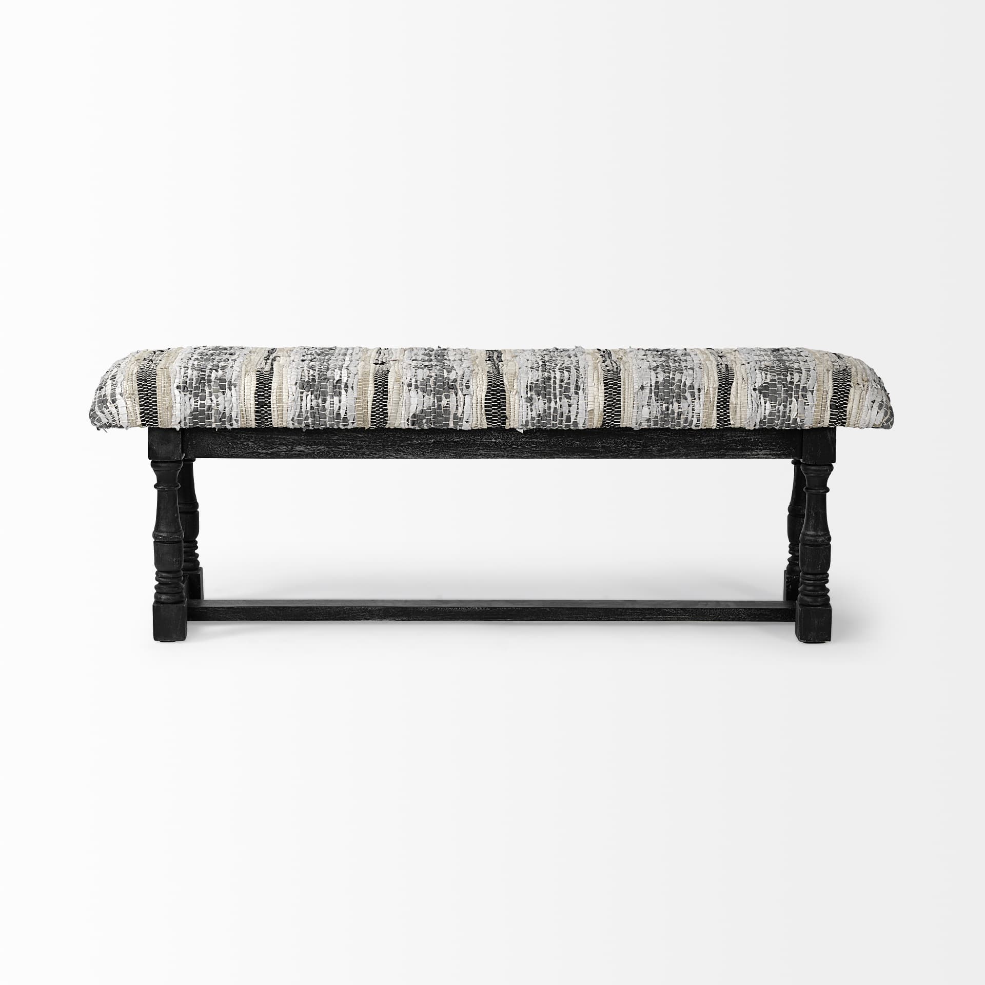 Denison II 56L x 15W Black Wood Base Woven-Leather Cushion Top Accent Bench — product photograph