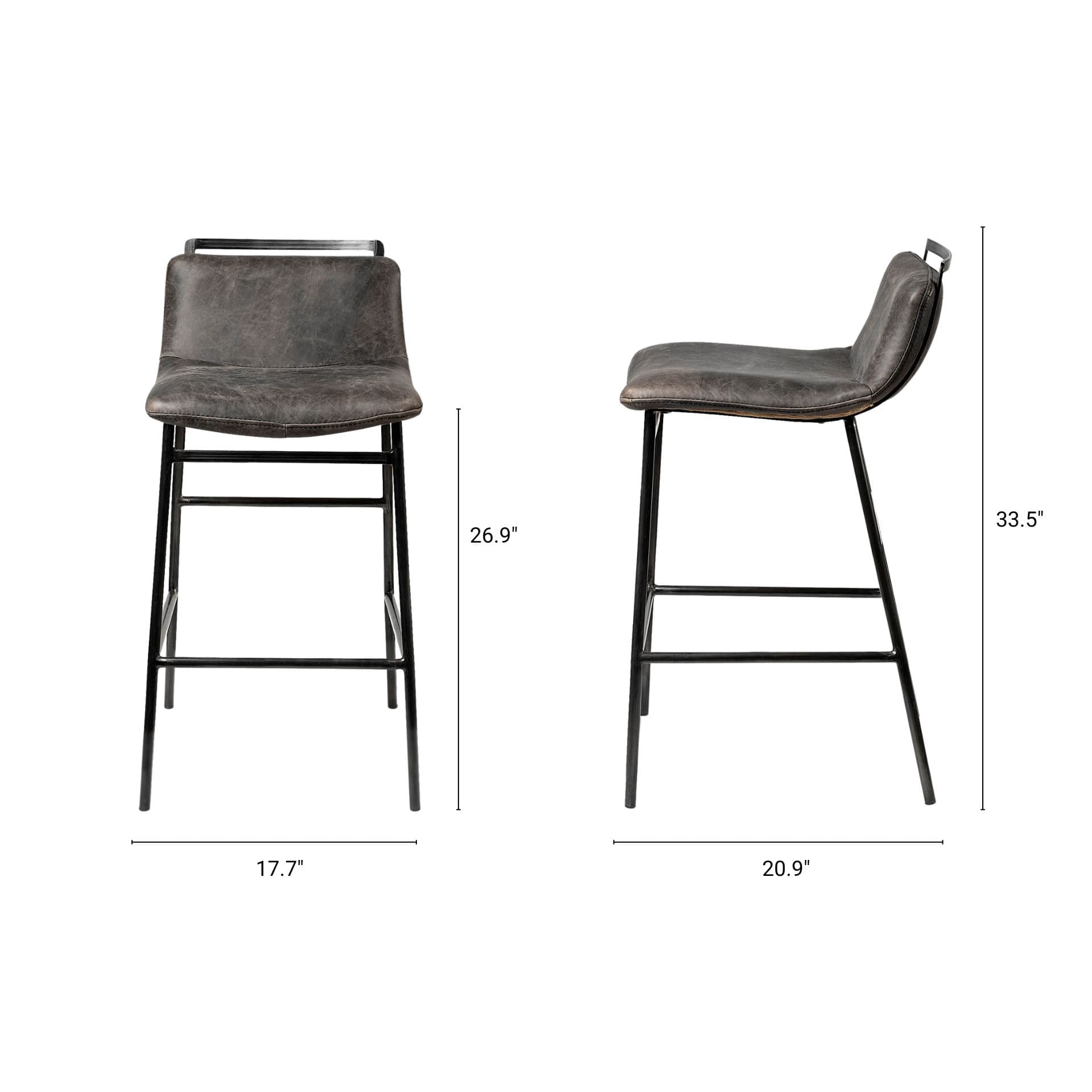 Kavalan Low Back 33.5in Seat Counter Stool | Ebony Leather w/ Metal — product photograph