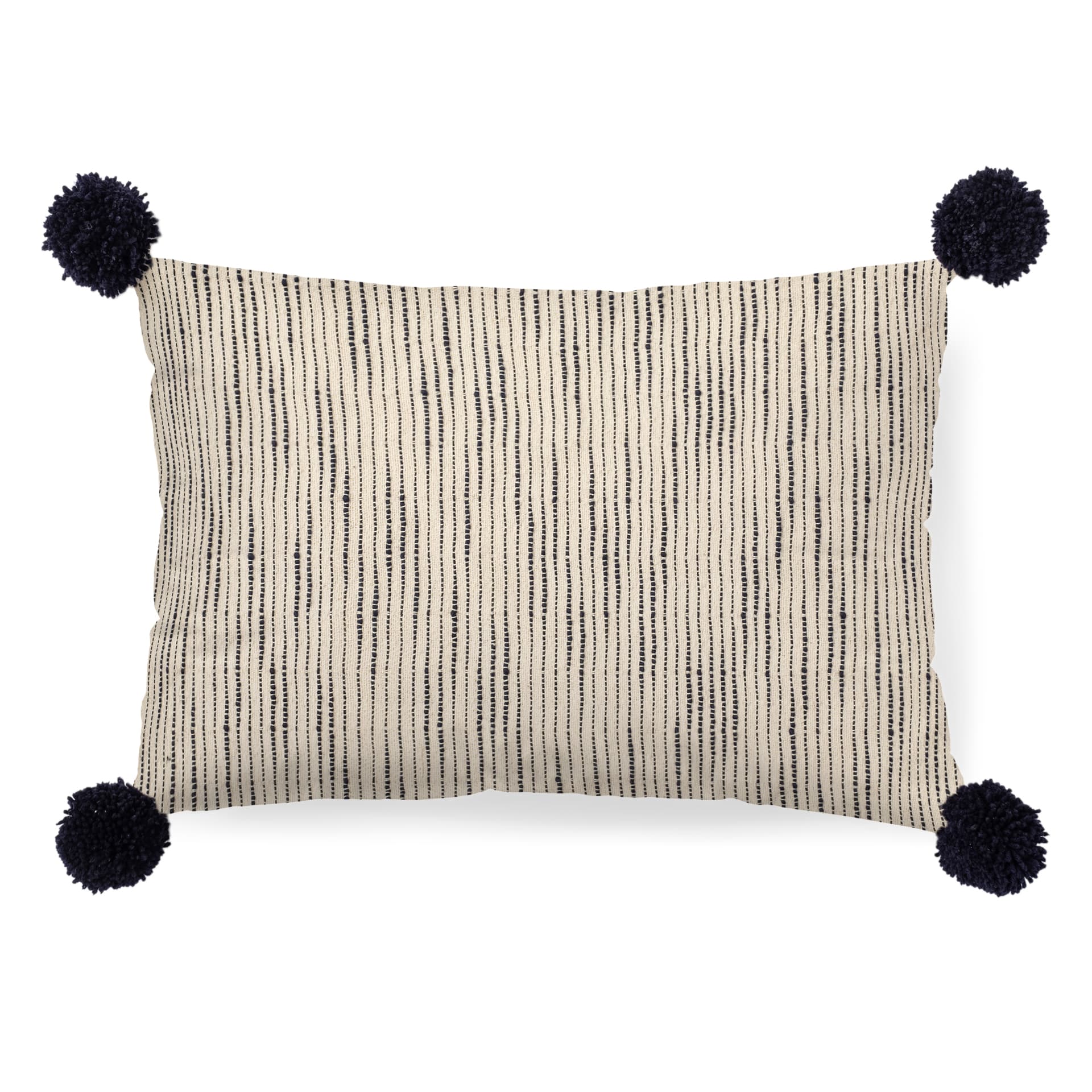 Krystal 13x21 Cream/Blue Pom Pom Pillow Cover w/Down Filler — product photograph