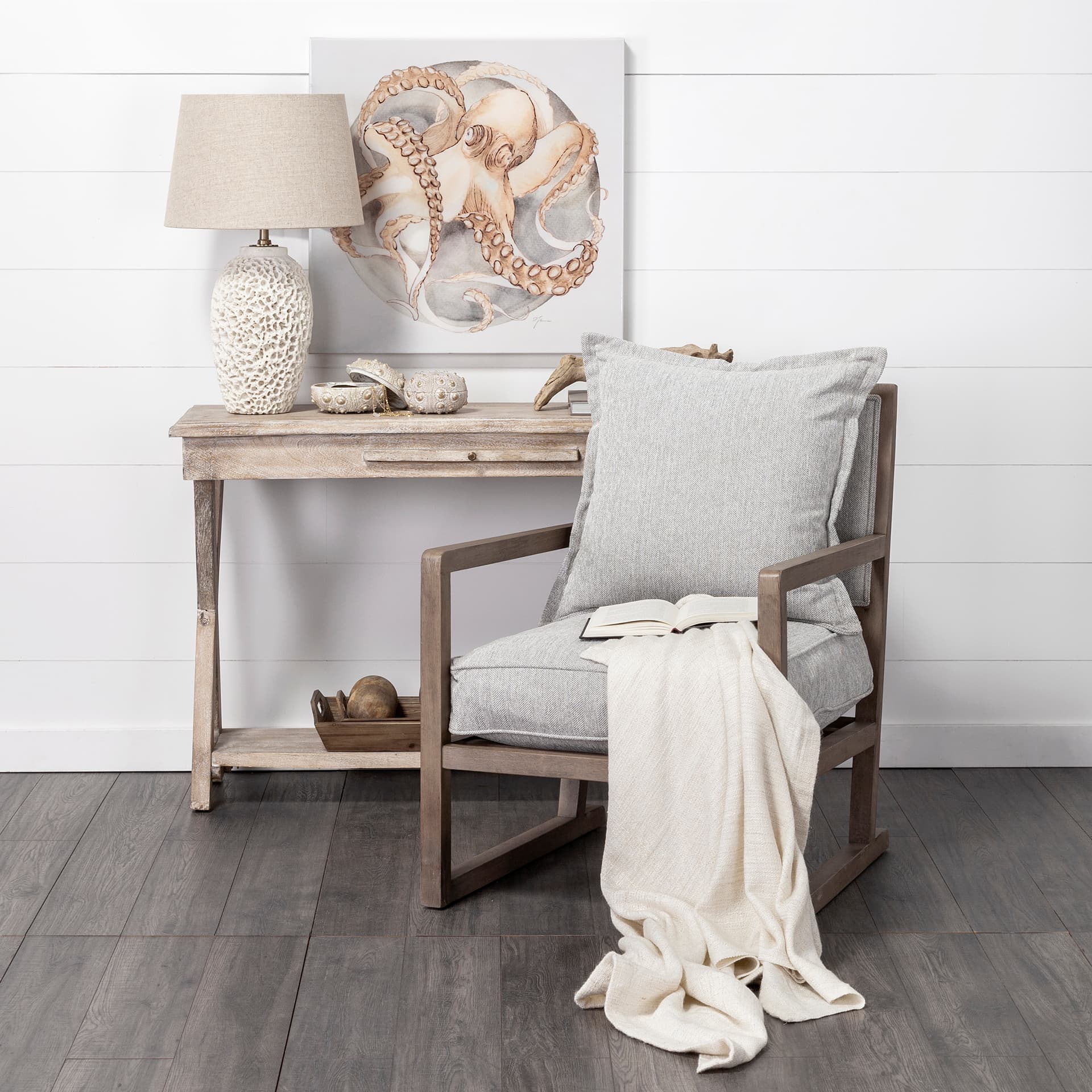Sherlock Frost Gray Wood Frame Accent Chair — product photograph