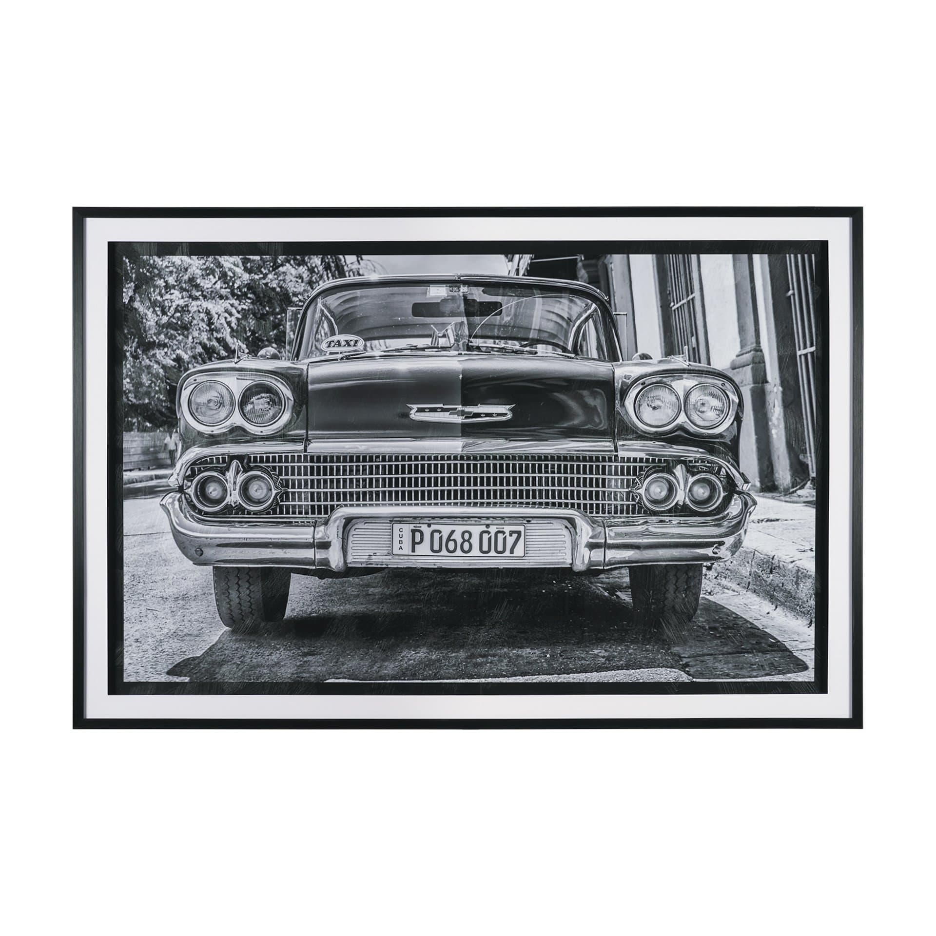 Classic Old Chevy in Havana Cuba by Richard Silver Textured Framed Art Print Matted under Glass — product photograph