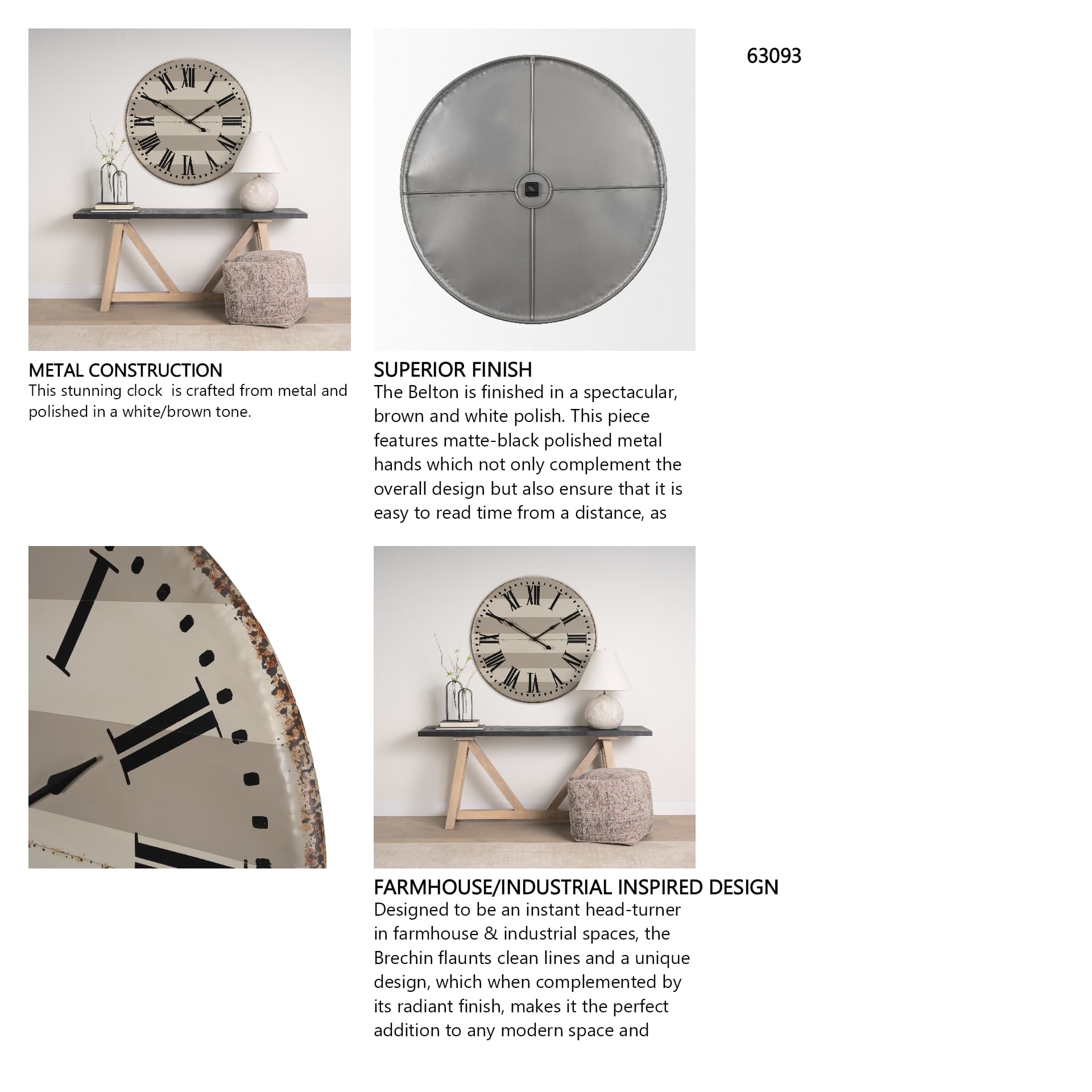 Belton 41.5" Round Oversize Farmhouse Wall Clock — in a styled room