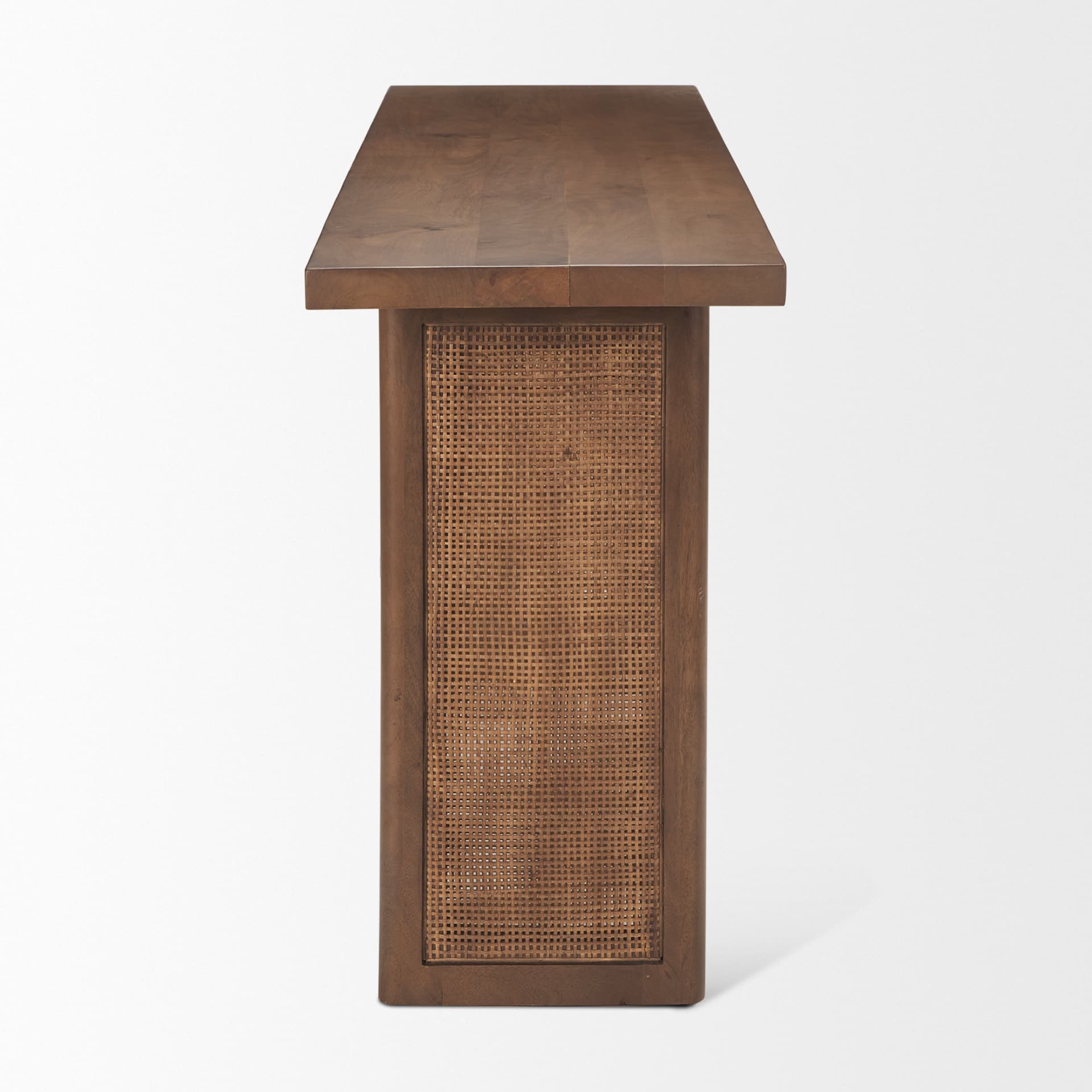 Grier 65" Medium Brown Solid Wood w/ Cane Console Table — product photograph