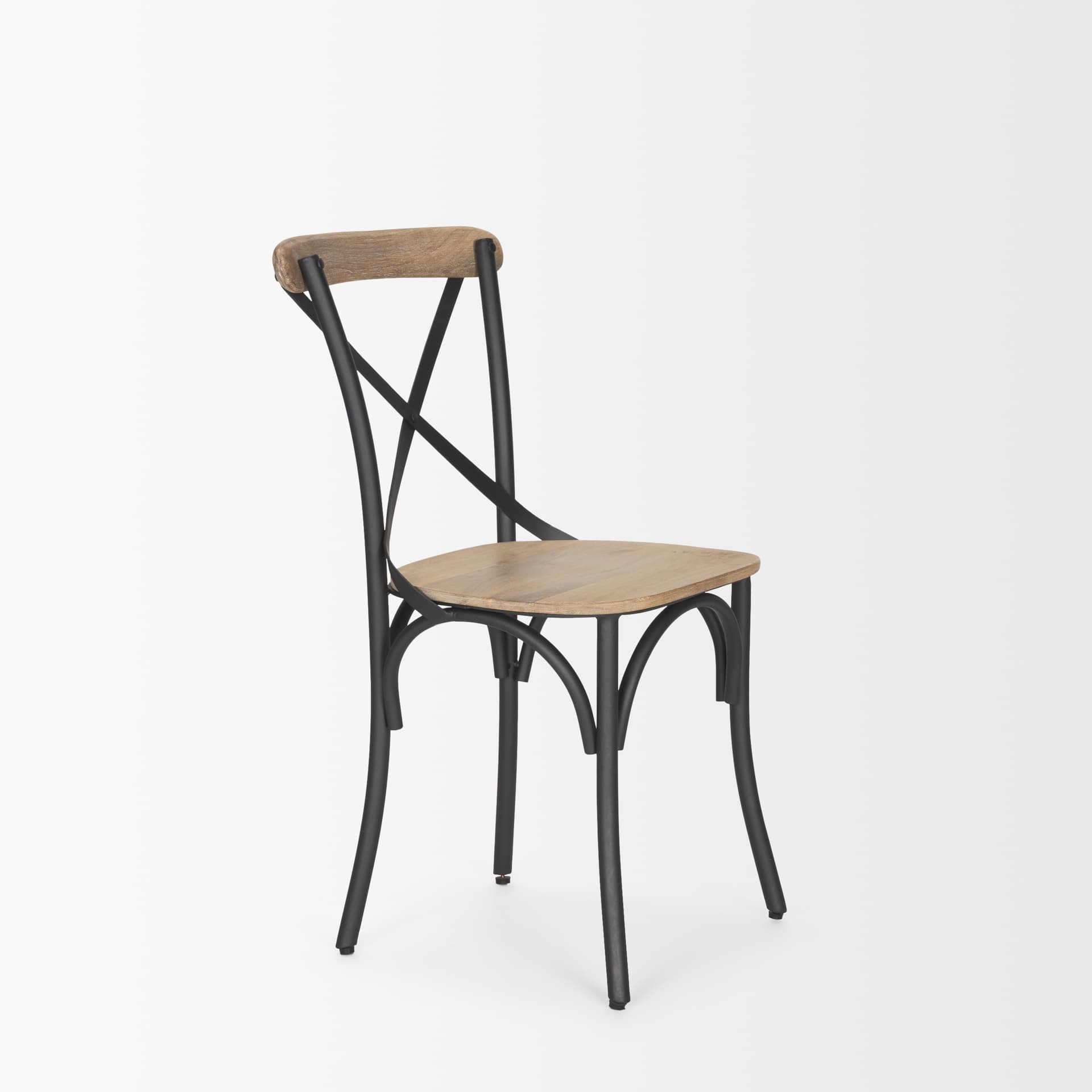 Etienne Cross Back Dining Side Chair | Light Brown Wood w/ Iron — product photograph