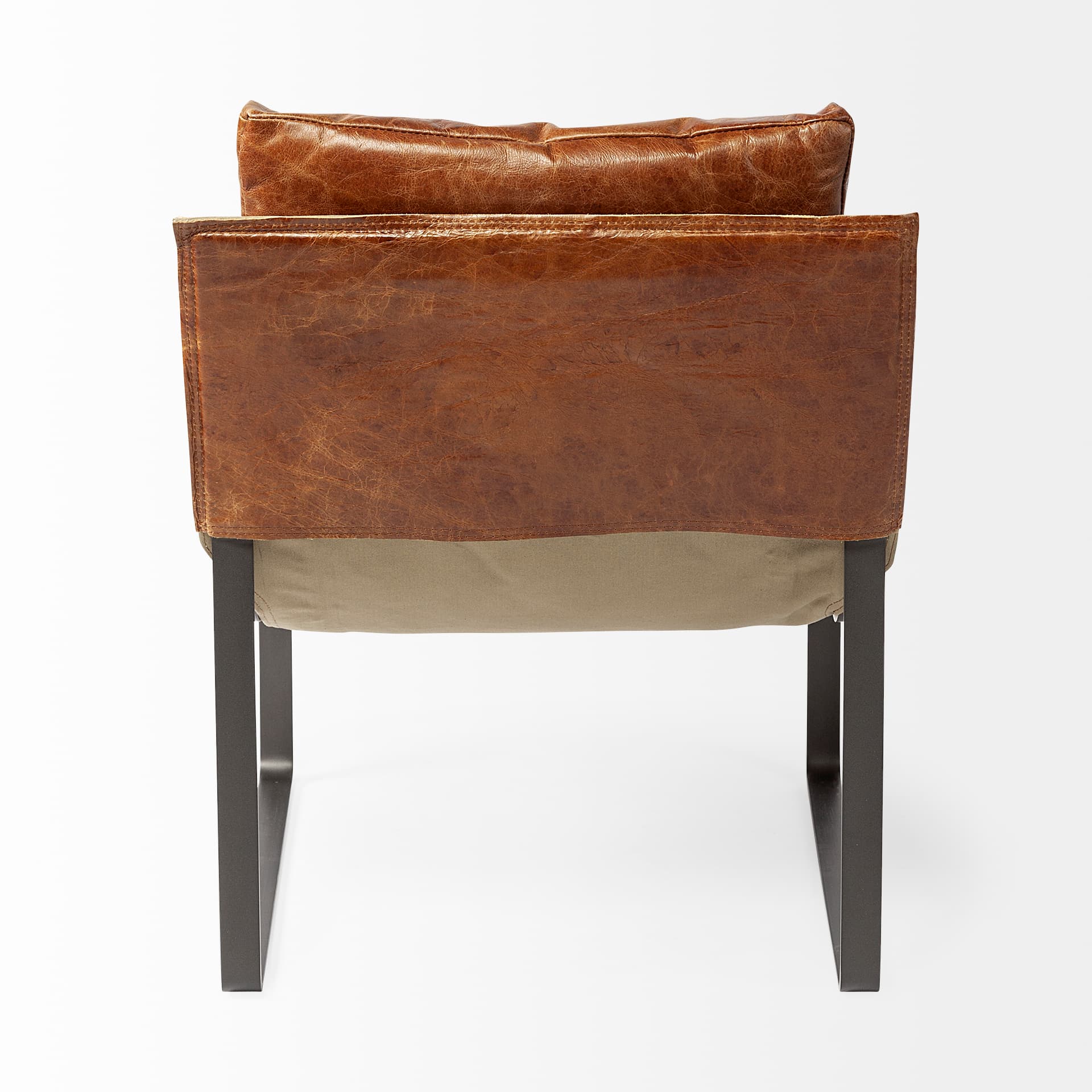 Hornet I 27.0L x 35.0W x 36.0H Brown Leather Unibody Seat w/ Black Metal Frame Accent Chair — product photograph