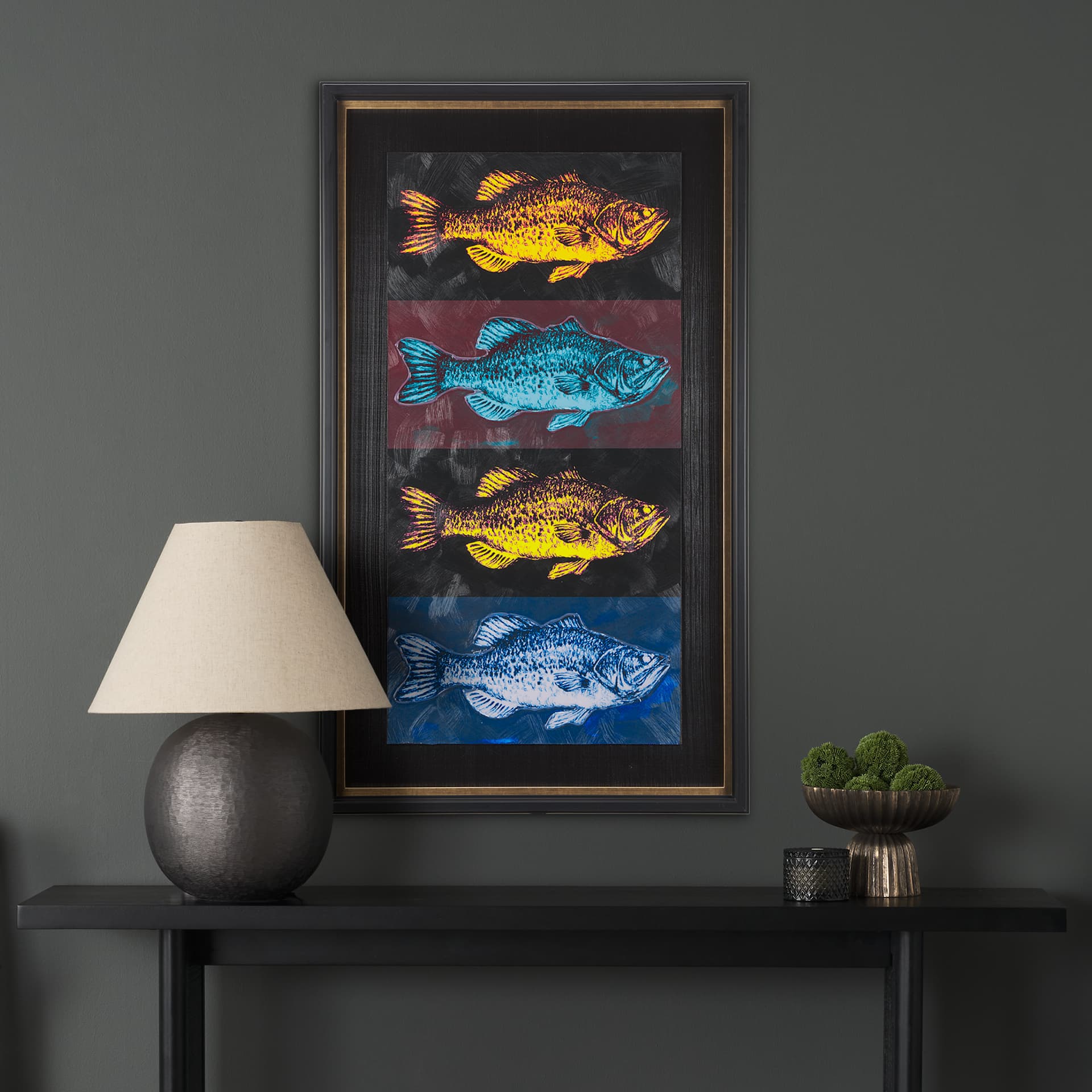 Largemouth Bass Print 4 in 1 by Mercana Studio a Hand Embellished Textured Framed Art Print — in a styled room