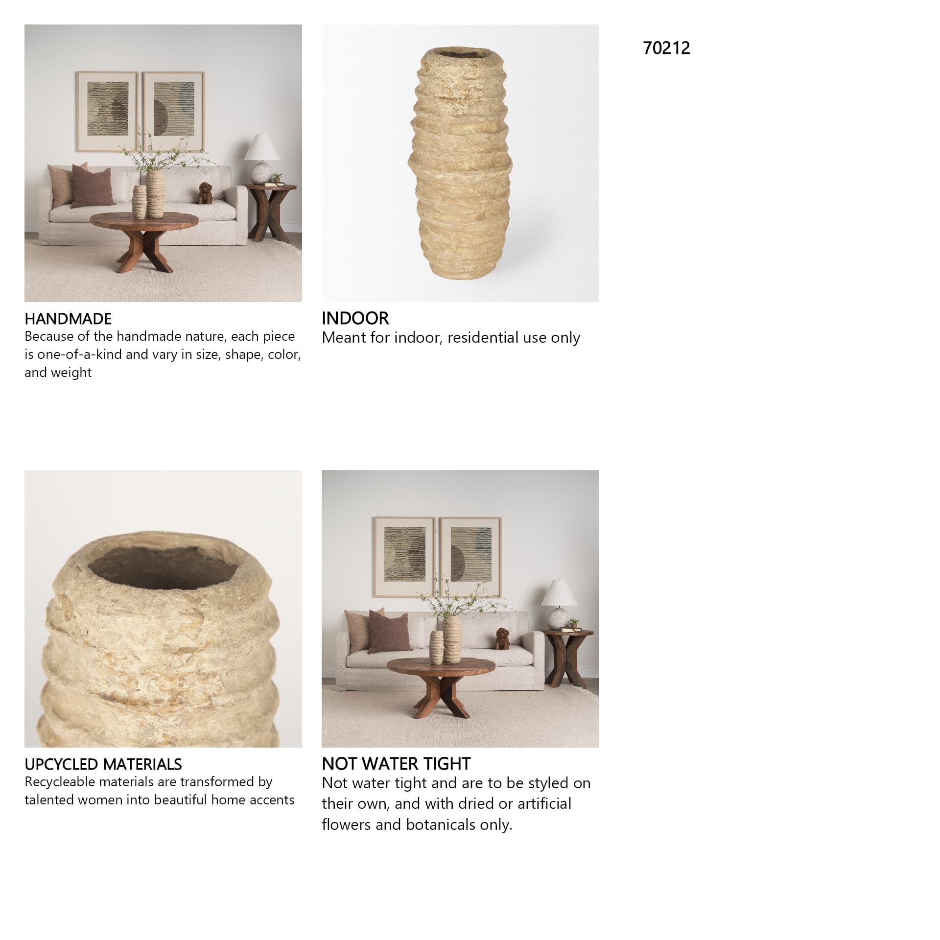 Kamli Small Beige Paper Mache Vase — in a styled room
