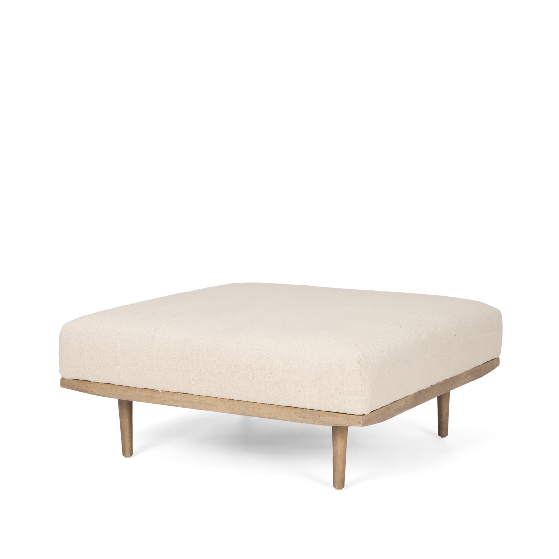 Shae Brown Wood w/ Oatmeal Fabric Ottoman — product photograph