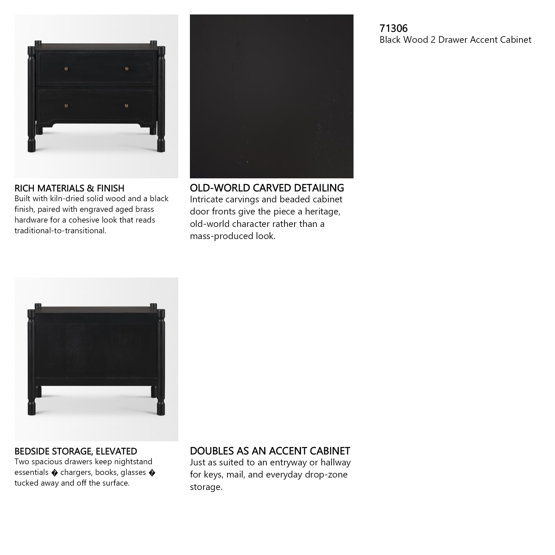 Phil Black Wood 2 Drawer Accent Cabinet — in a styled room