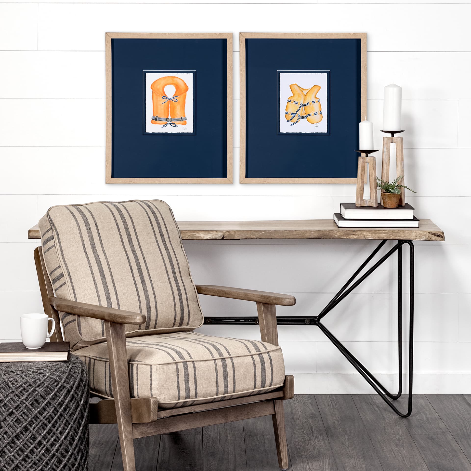 Lifejacket II by Mercana Studio a Hand Embellished Textured Framed Art Print Matted under Glass — in a styled room