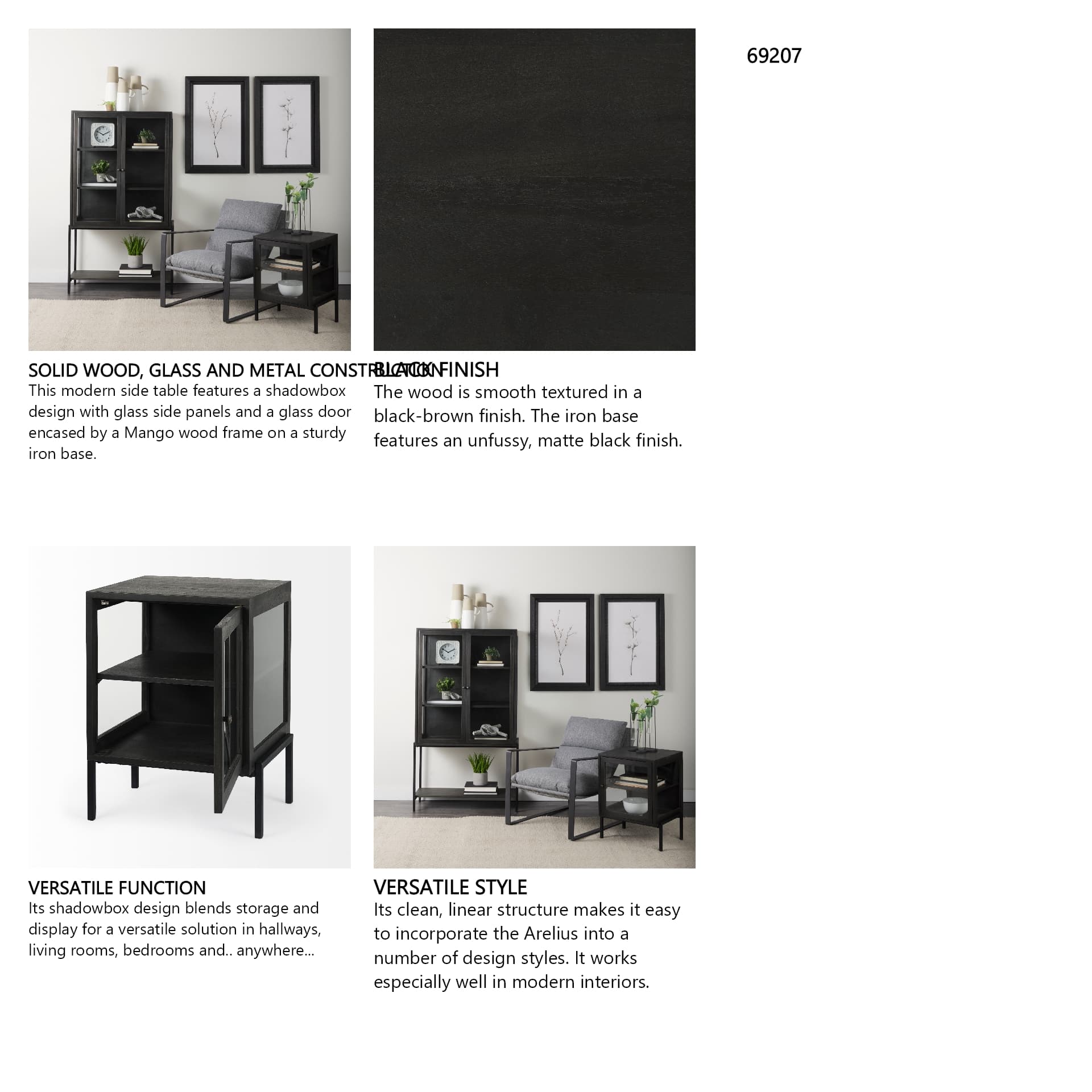 Arelius 20L x 18W x 26H Black-Brown Wood W/ Black Metal Frame End/Side Table — in a styled room