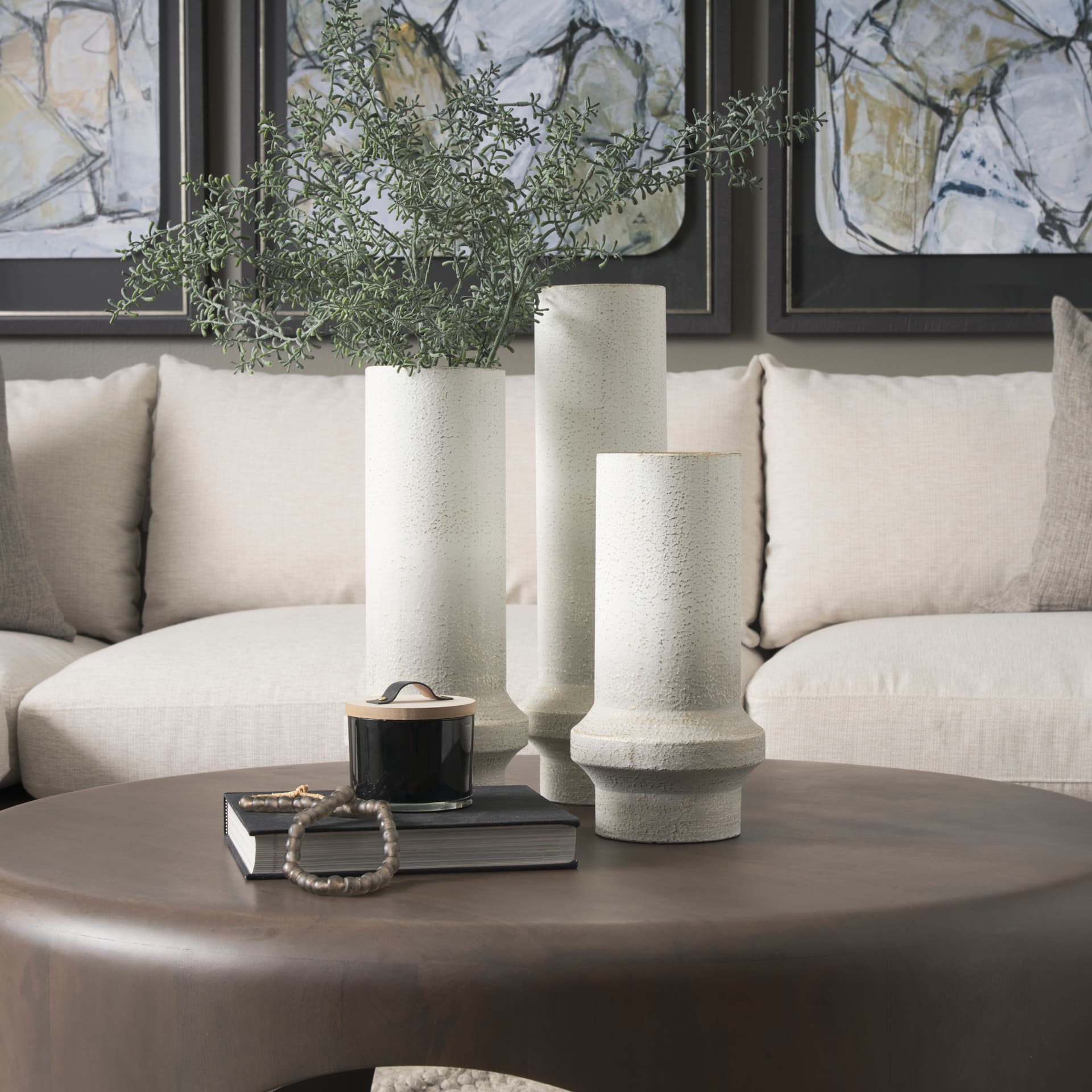 Tovah Tall Textured White w/ Gold Metal Vase — product photograph