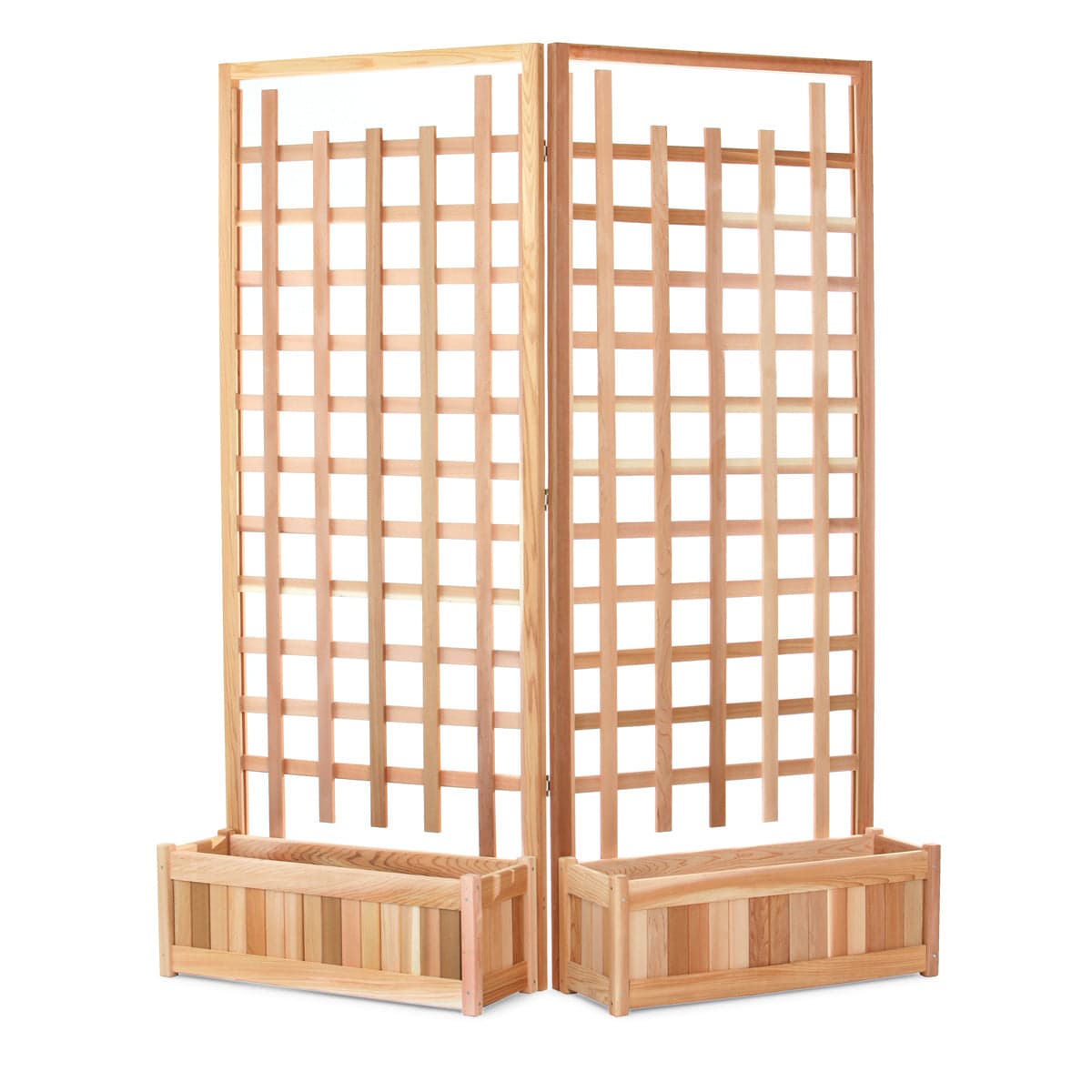 Cedar Twin Planter Boxes and Trellis Privacy Screen Set PL30-Twin — product photograph